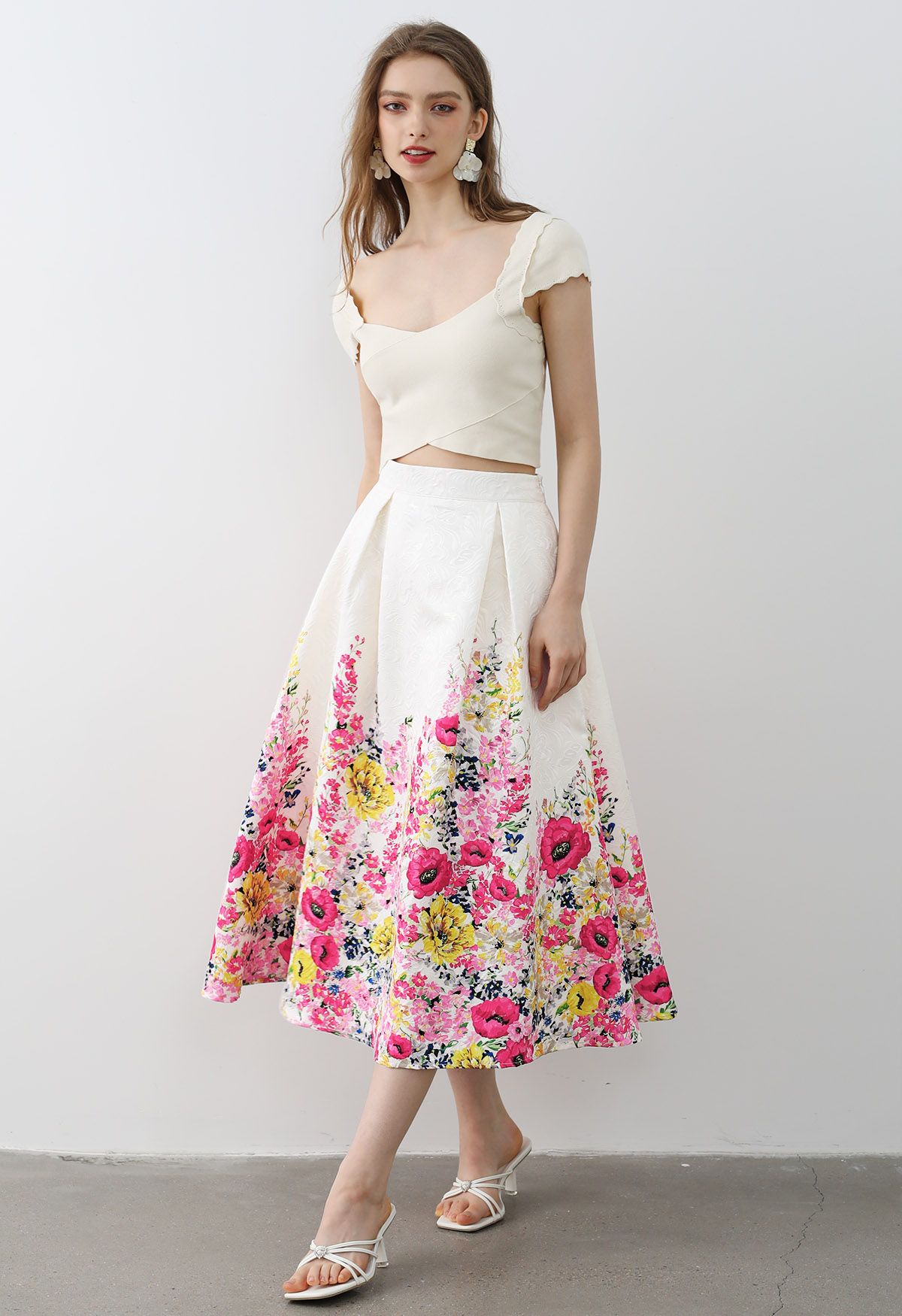 Falda midi de jacquard Blooming Garden