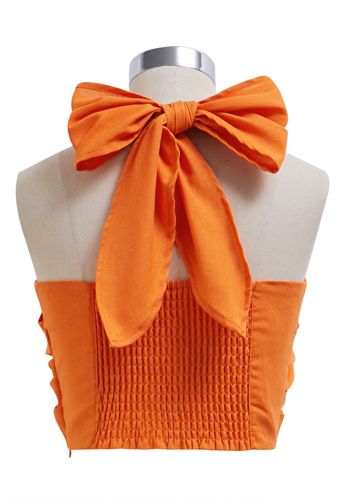 Top corto plisado con cuello halter cruzado en naranja