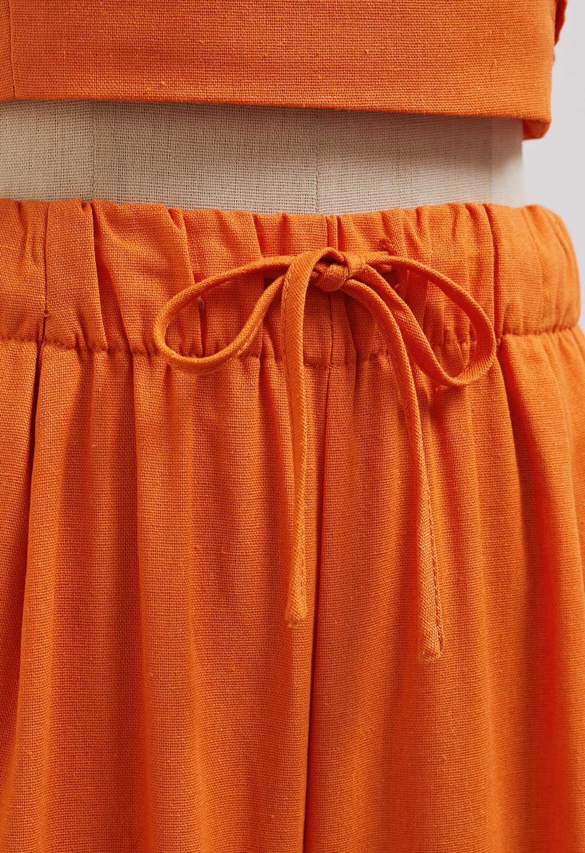 Pantalón Palazzo Confort De Mezcla De Lino En Naranja