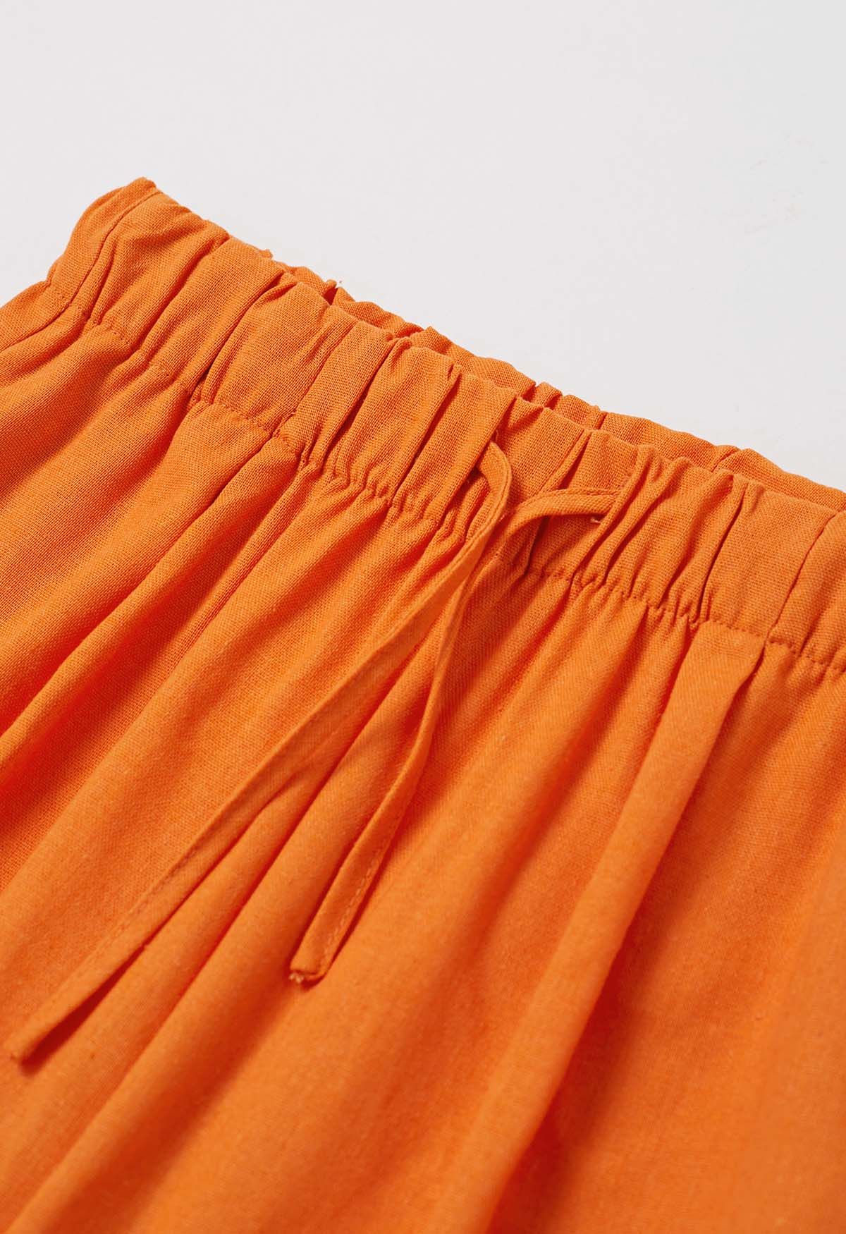 Pantalón Palazzo Confort De Mezcla De Lino En Naranja