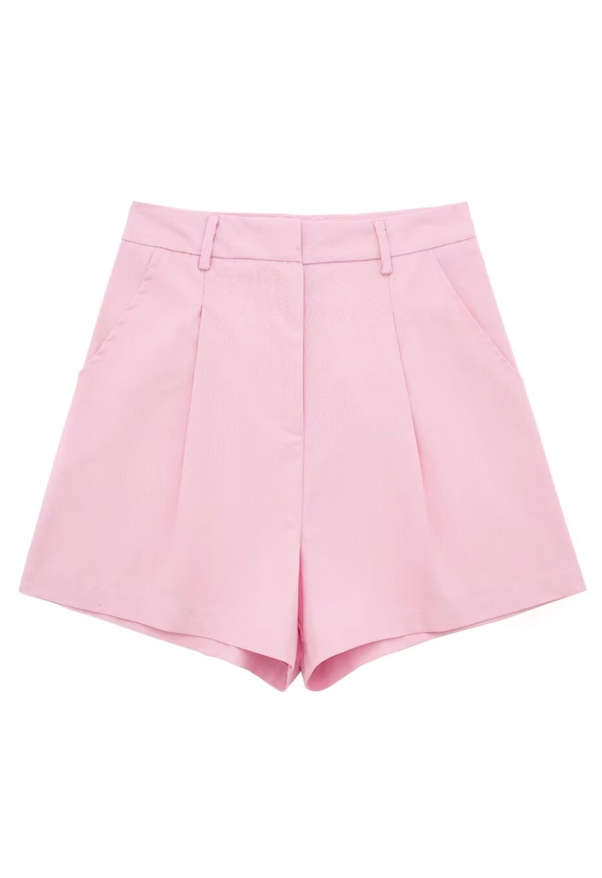 Shorts plisados de mezcla de lino con bolsillo lateral en rosa