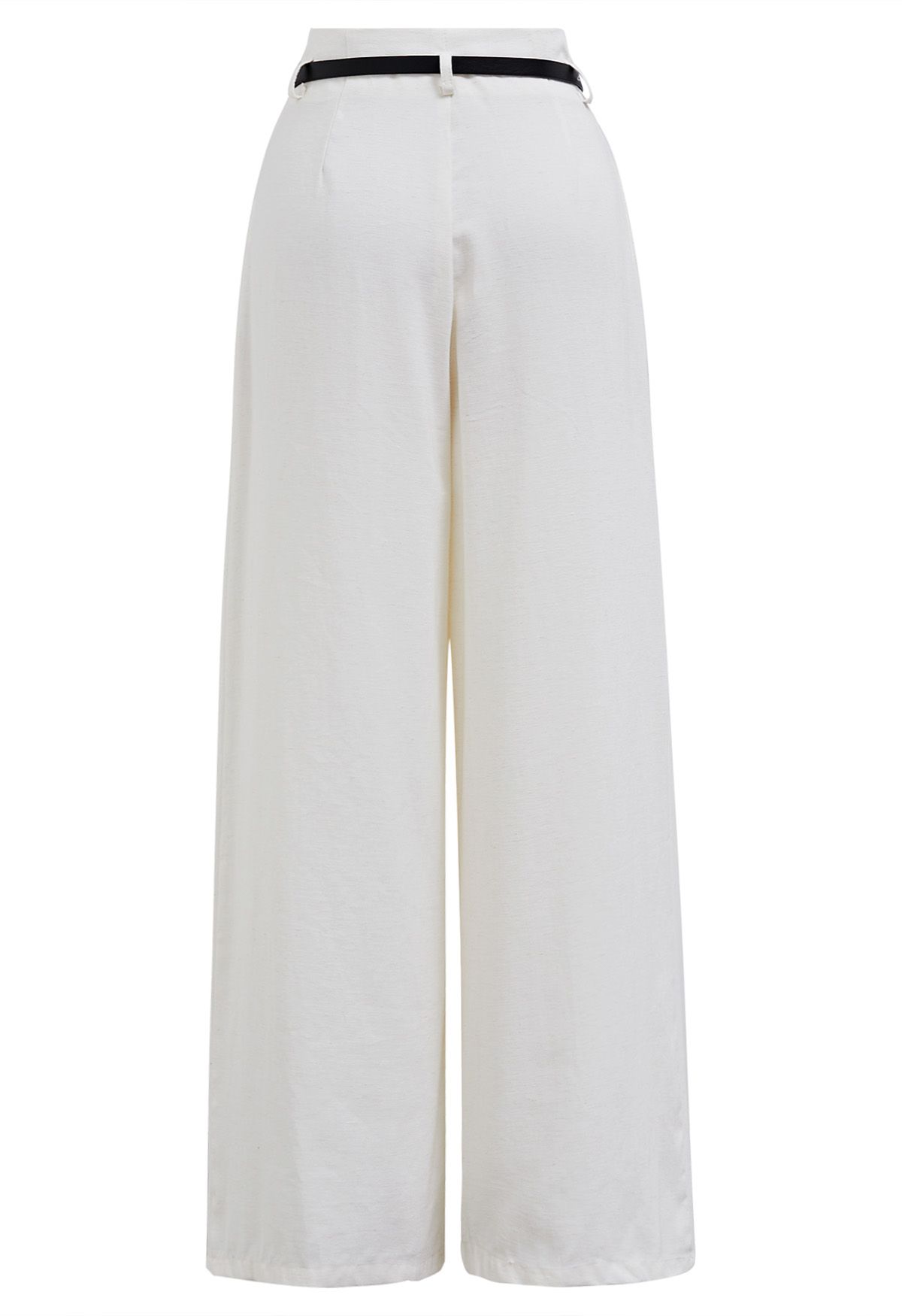 Pantalones palazzo de mezcla de lino con cinturón antiguo en blanco