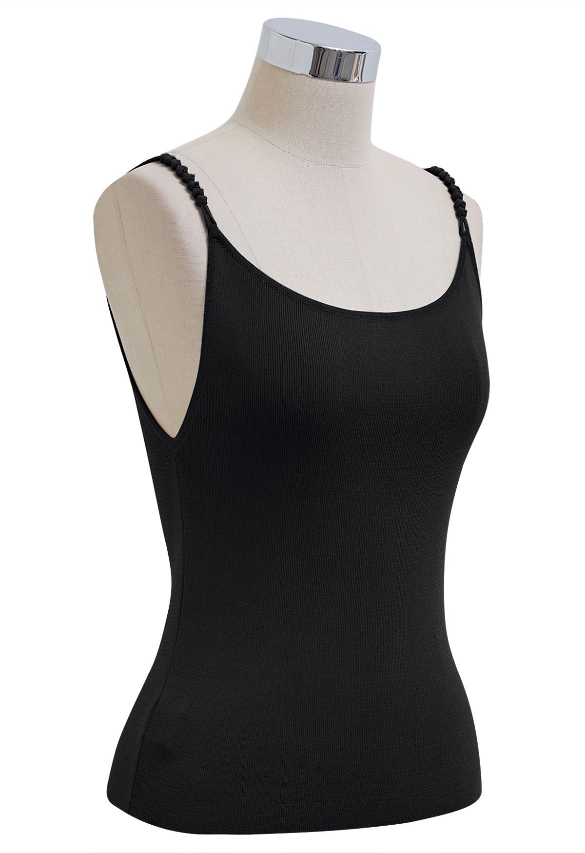 Top tipo camisola de punto con tirantes trenzados en negro