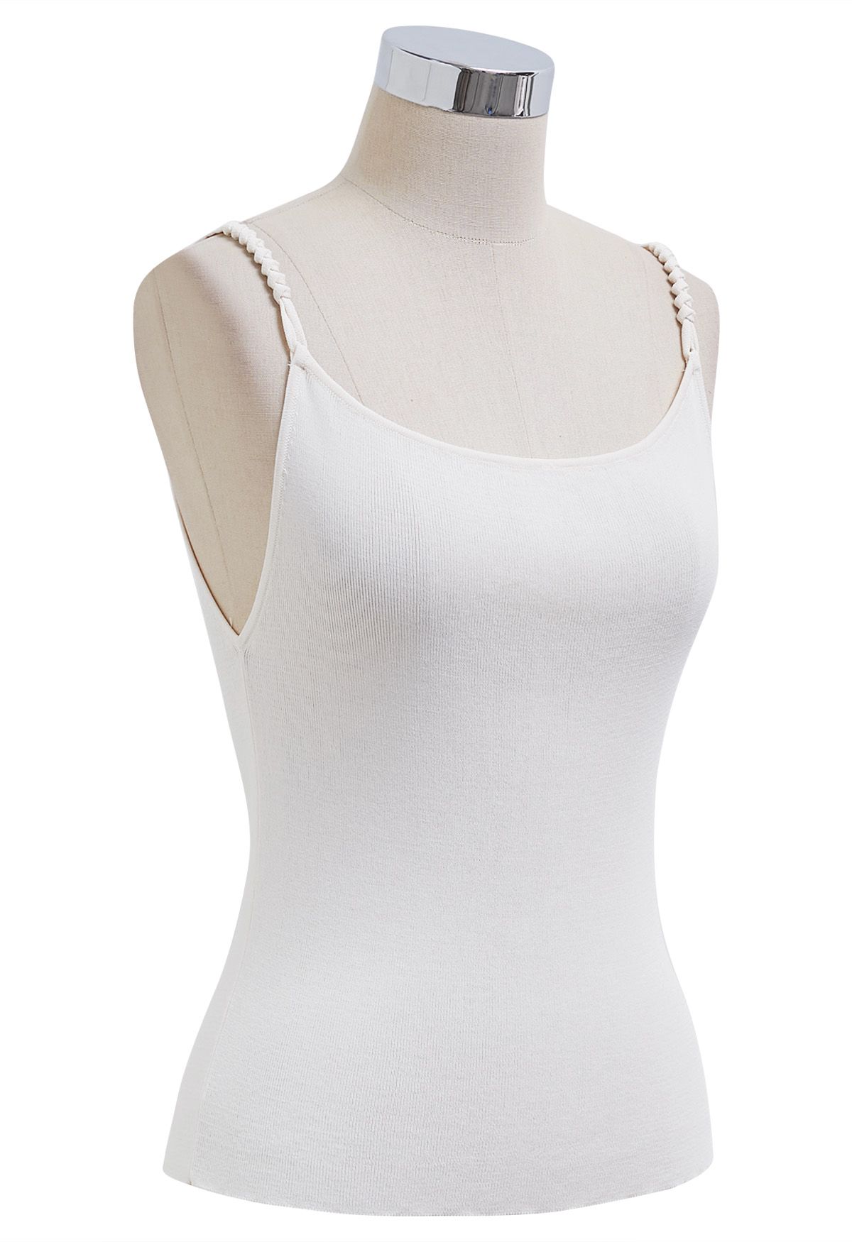 Top tipo camisola de punto con tirantes trenzados en marfil