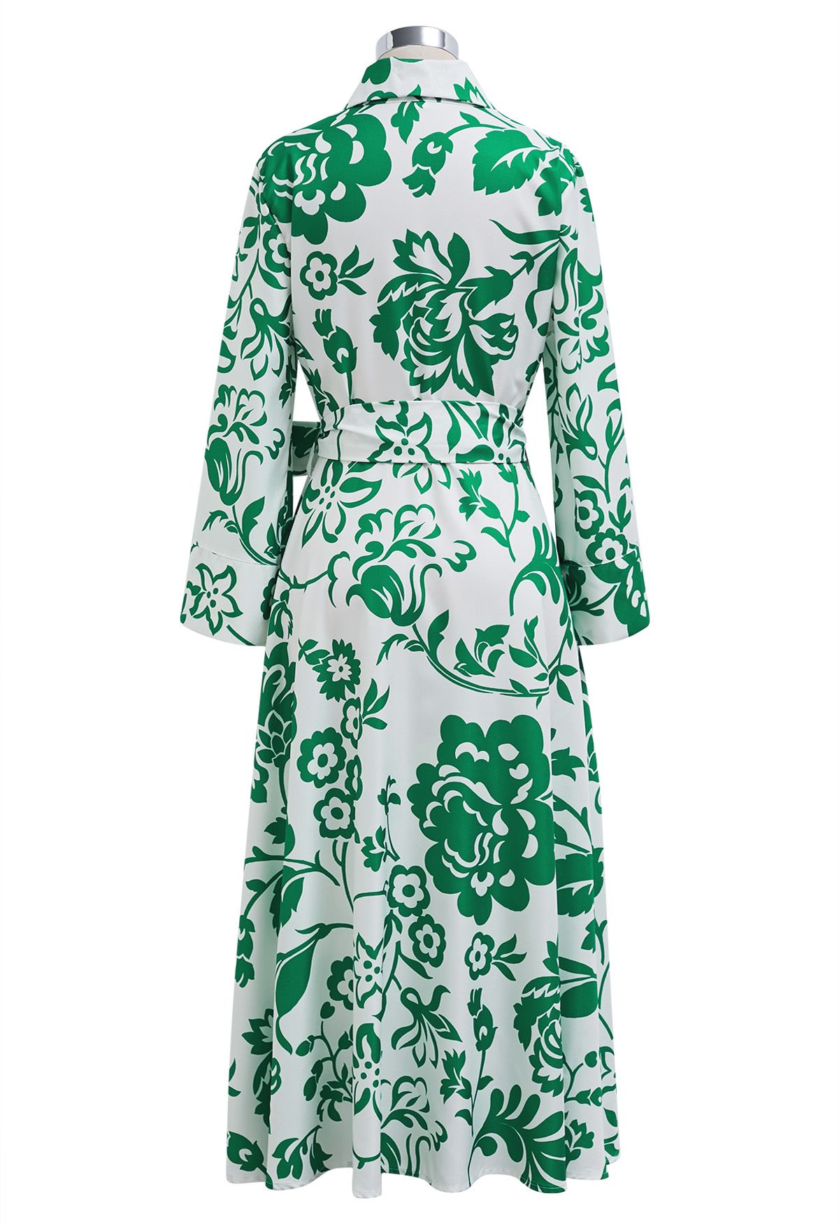 Vestido camisero midi con botones y estampado floral verde