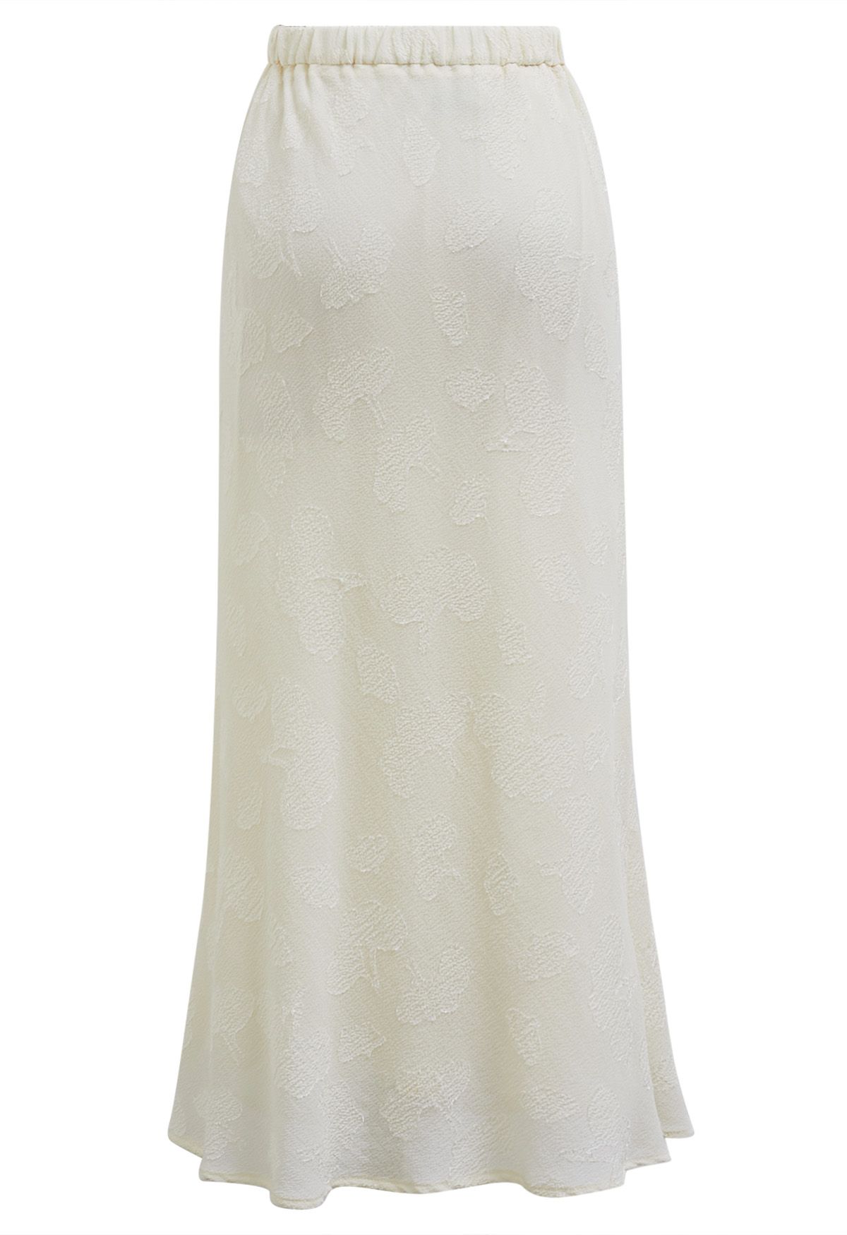 Falda larga con textura floral en relieve en color crema