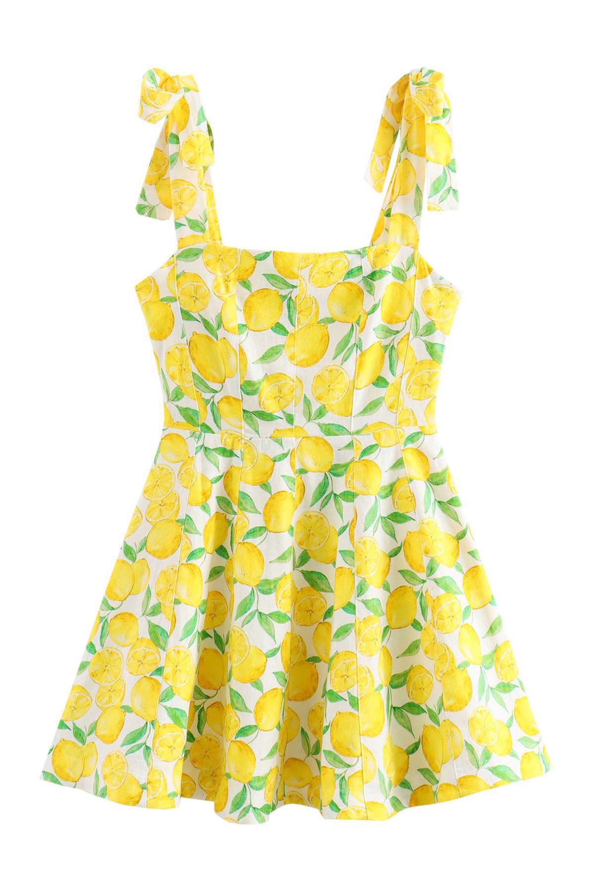 Minivestido con tirantes y estampado de limones neón