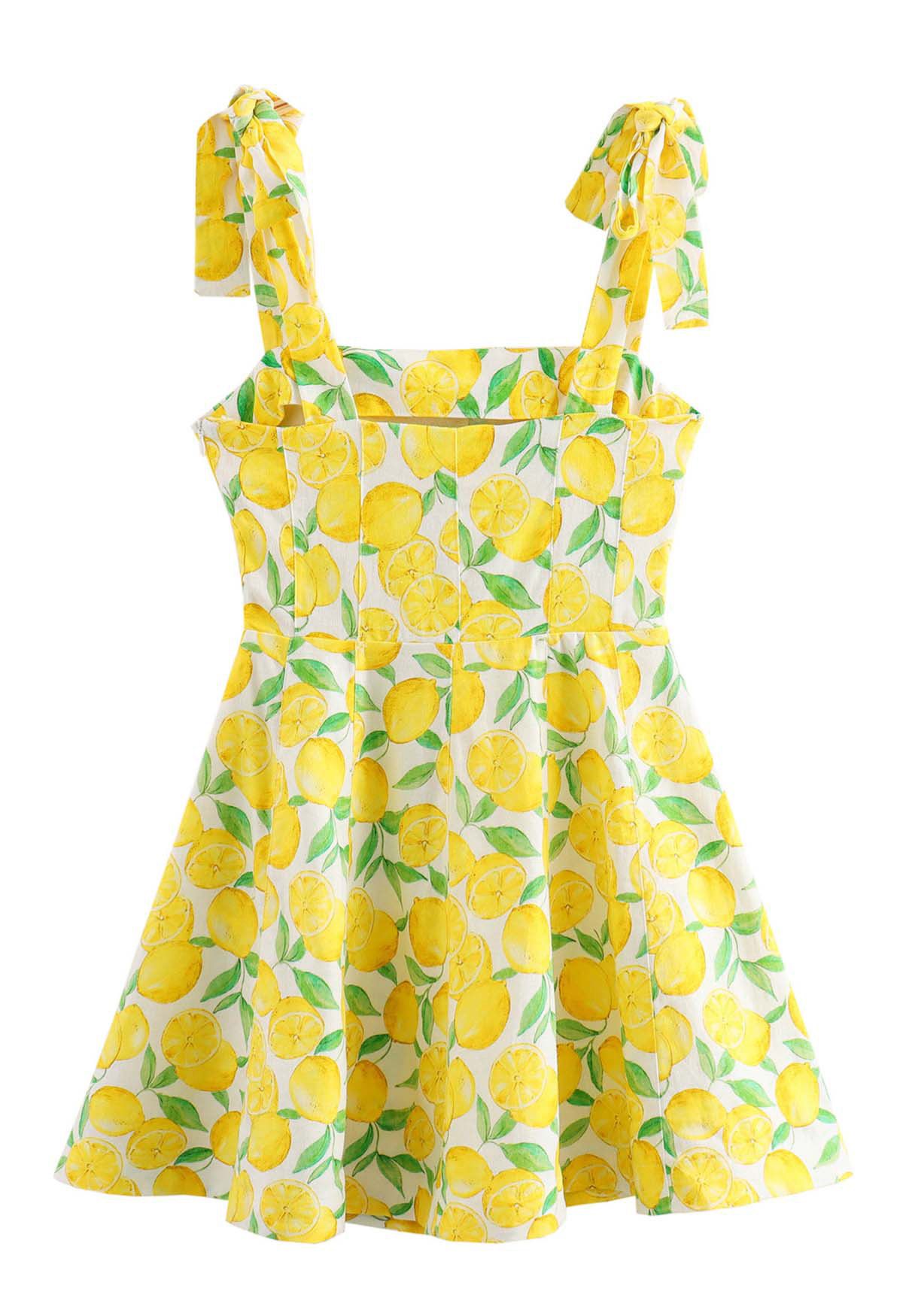 Minivestido con tirantes y estampado de limones neón