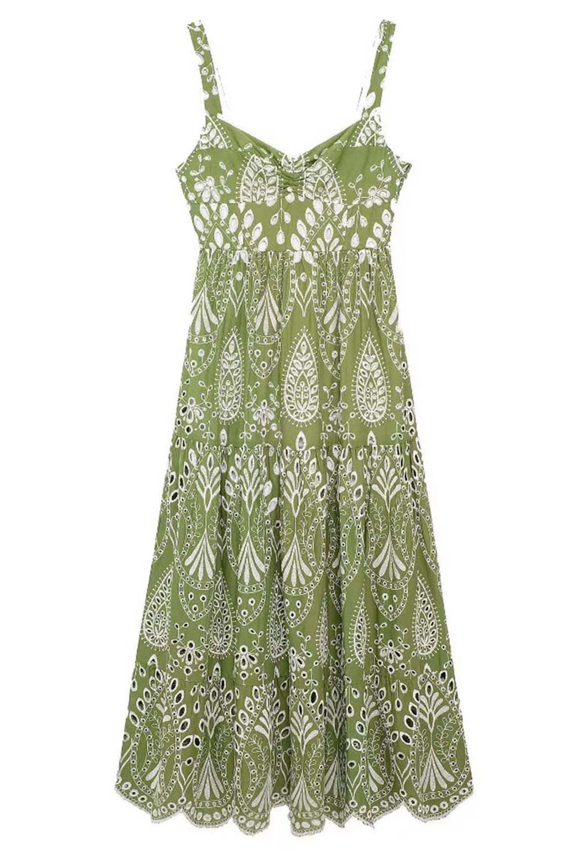 Vestido camisola verde con bordado y ojales de Sunny Poise