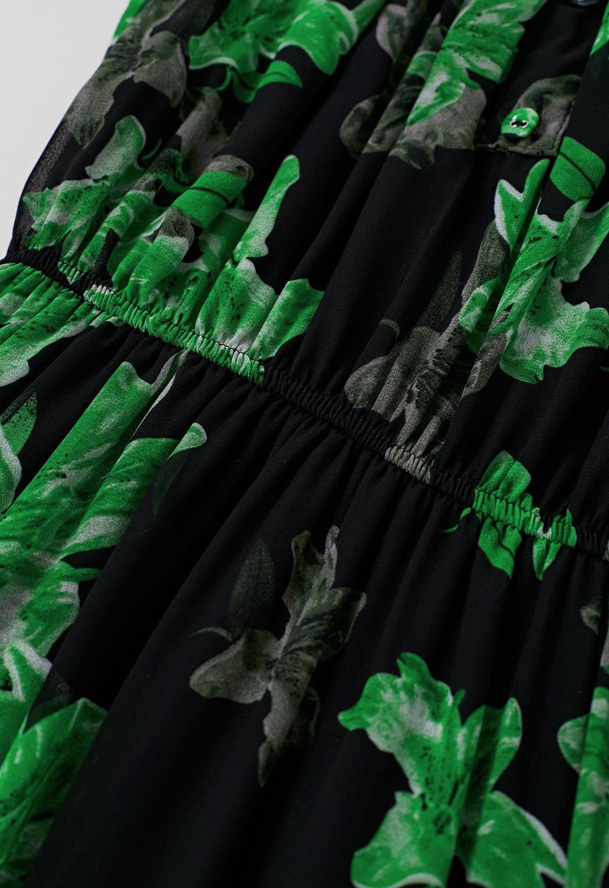 Vestido midi de gasa con hombros descubiertos y estampado Lily en verde