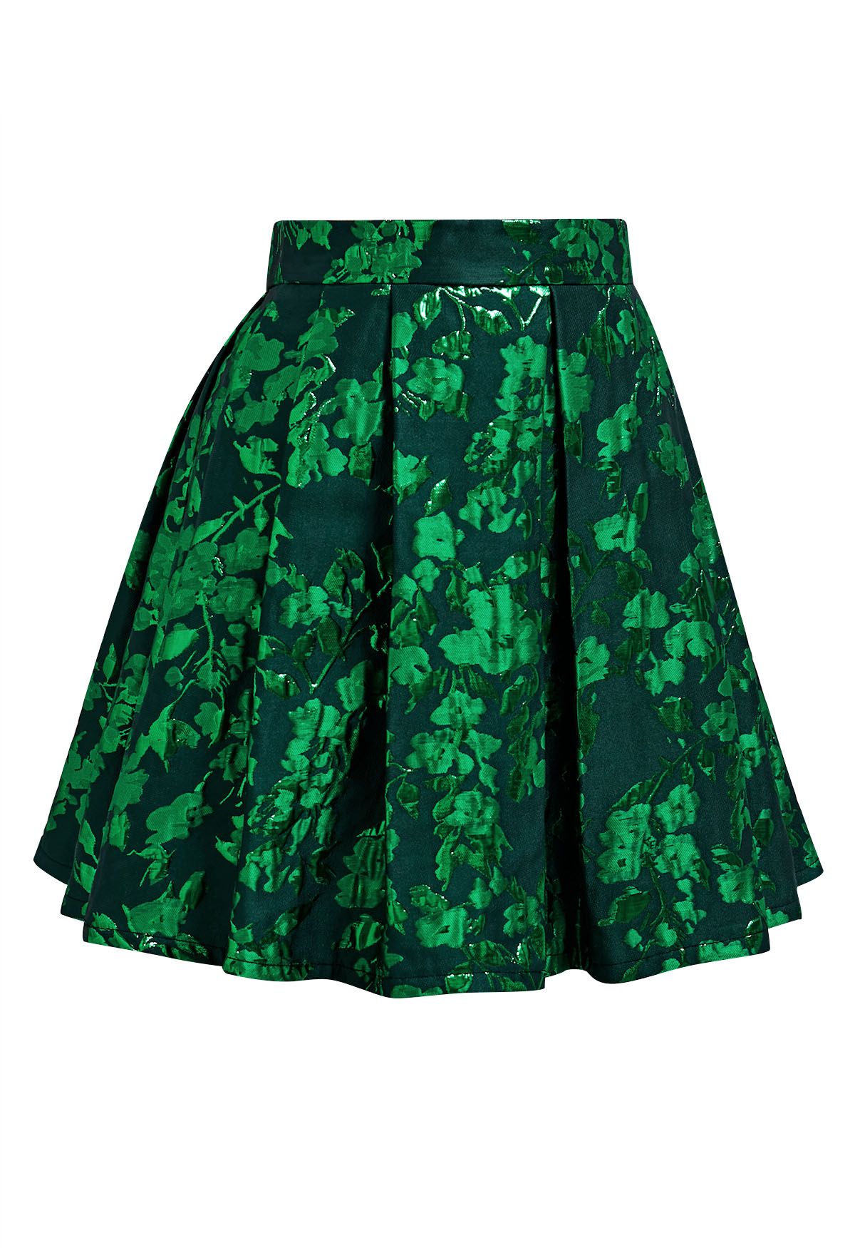 Minifalda plisada de jacquard floral verde