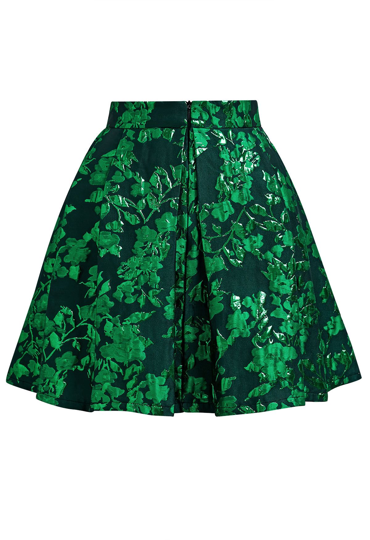 Minifalda plisada de jacquard floral verde