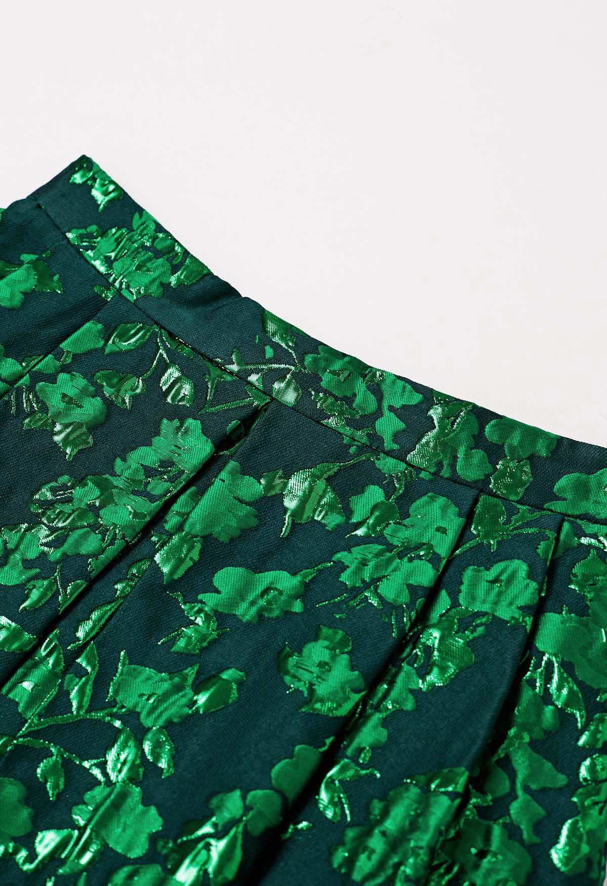 Minifalda plisada de jacquard floral verde