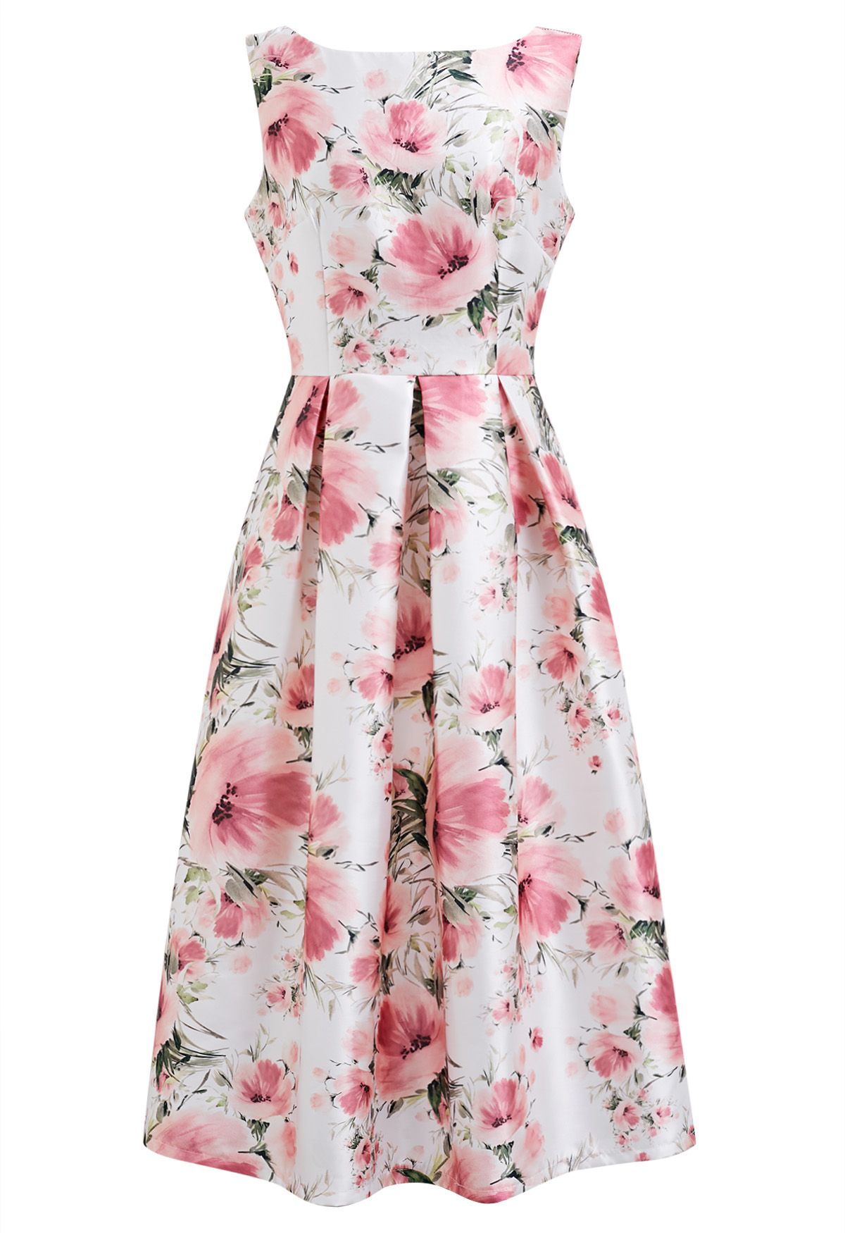 Vestido midi sin mangas Graceful Blossom en blanco