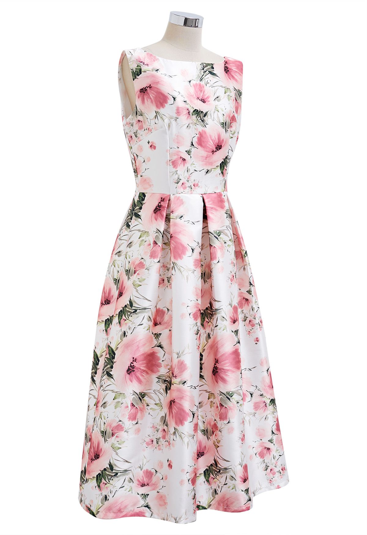 Vestido midi sin mangas Graceful Blossom en blanco