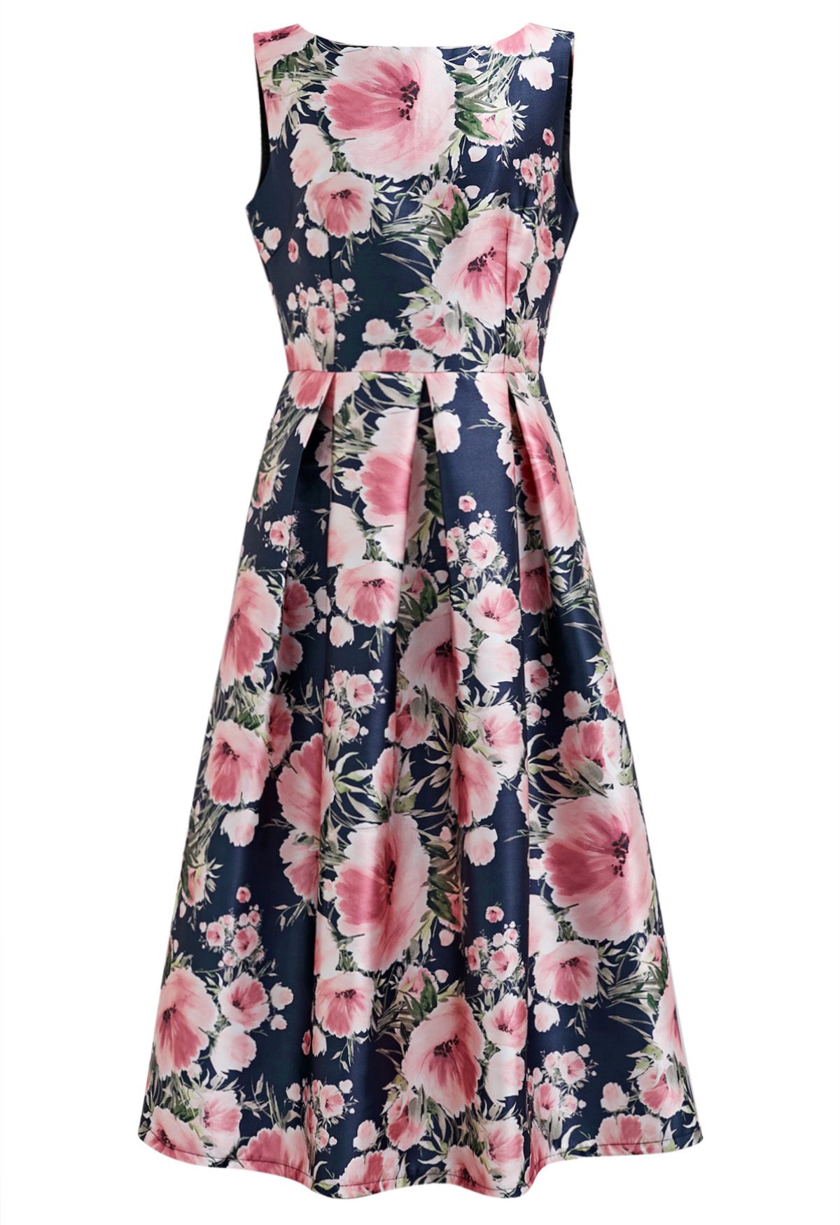 Vestido midi sin mangas Graceful Blossom en azul marino