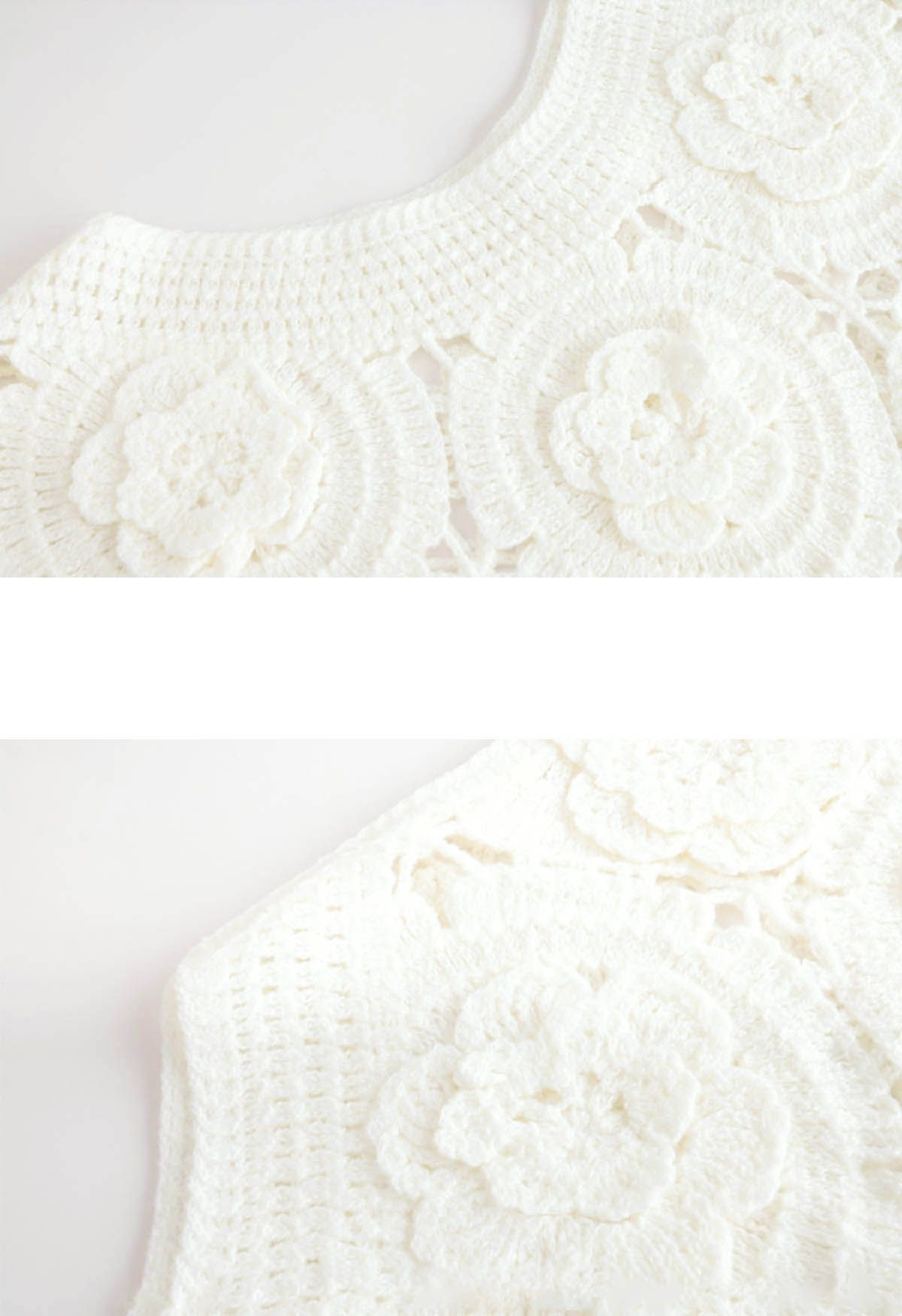 Top de punto calado con flores de crochet 3D