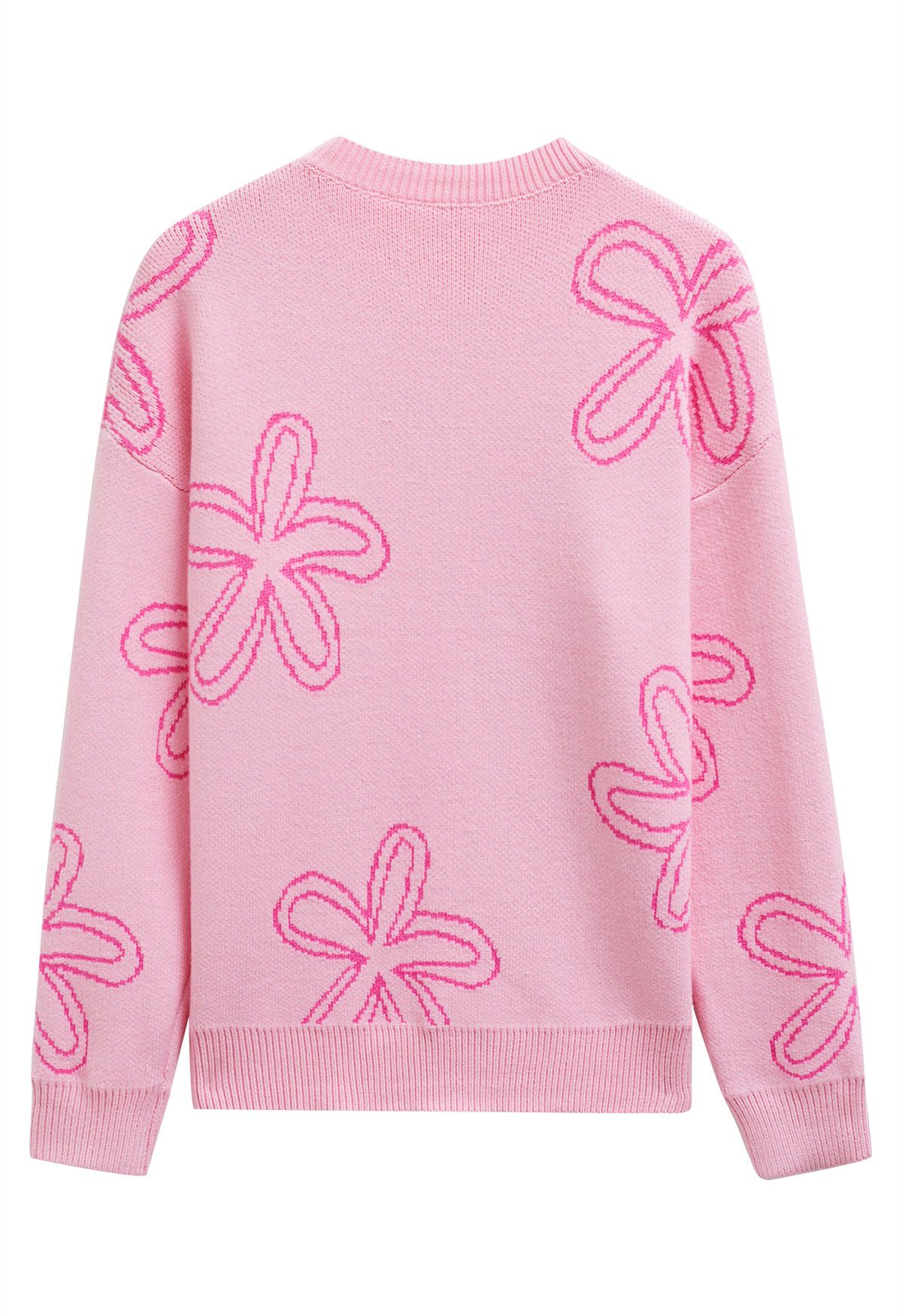 Suéter de punto jacquard con estampado floral en rosa