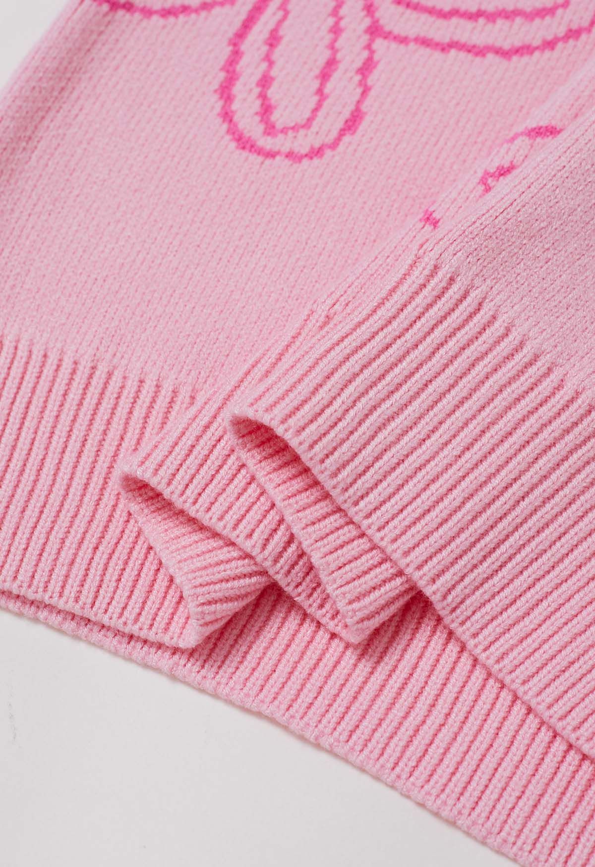 Suéter de punto jacquard con estampado floral en rosa