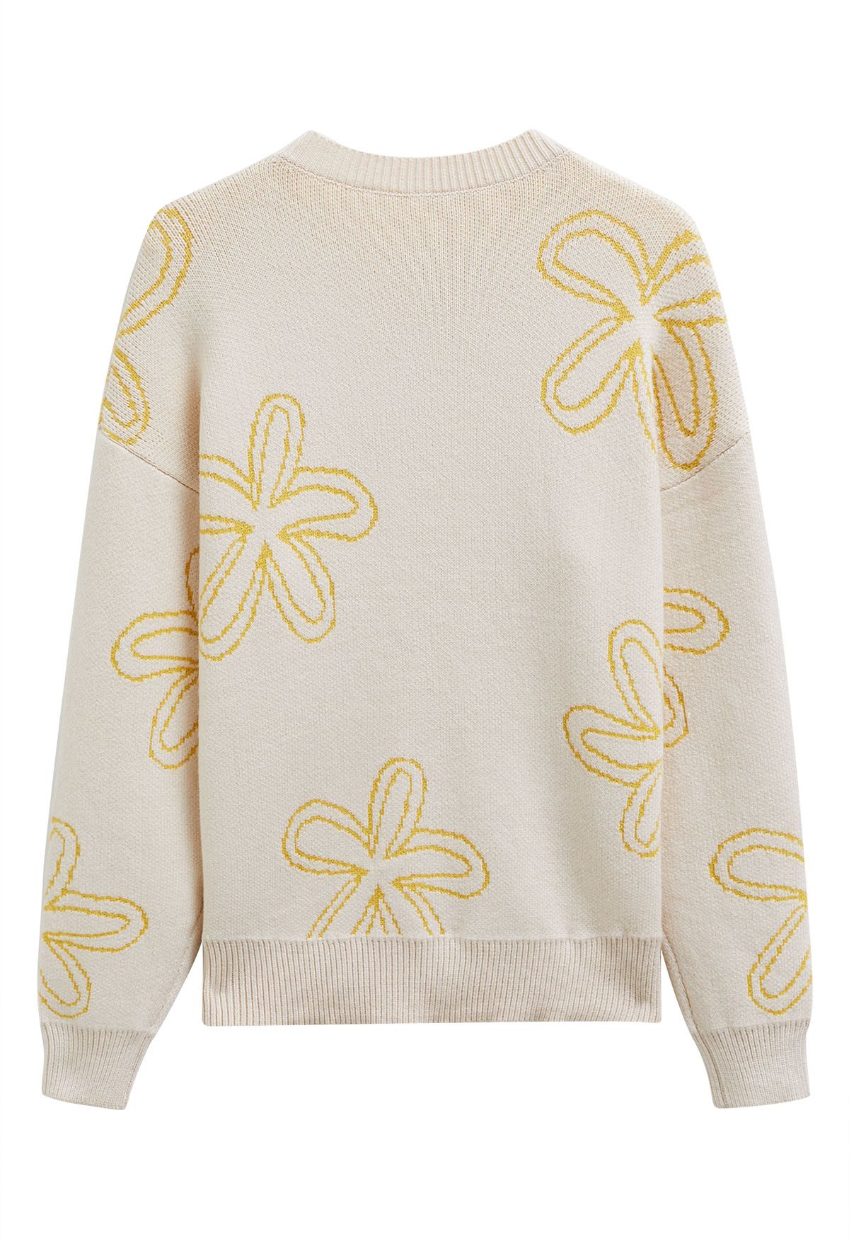 Suéter de punto jacquard con estampado floral en amarillo claro