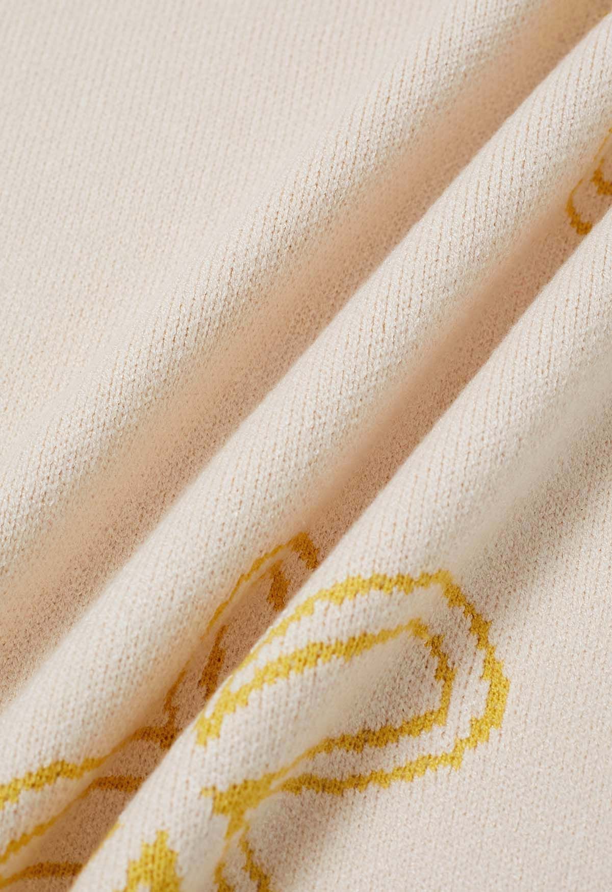 Suéter de punto jacquard con estampado floral en amarillo claro