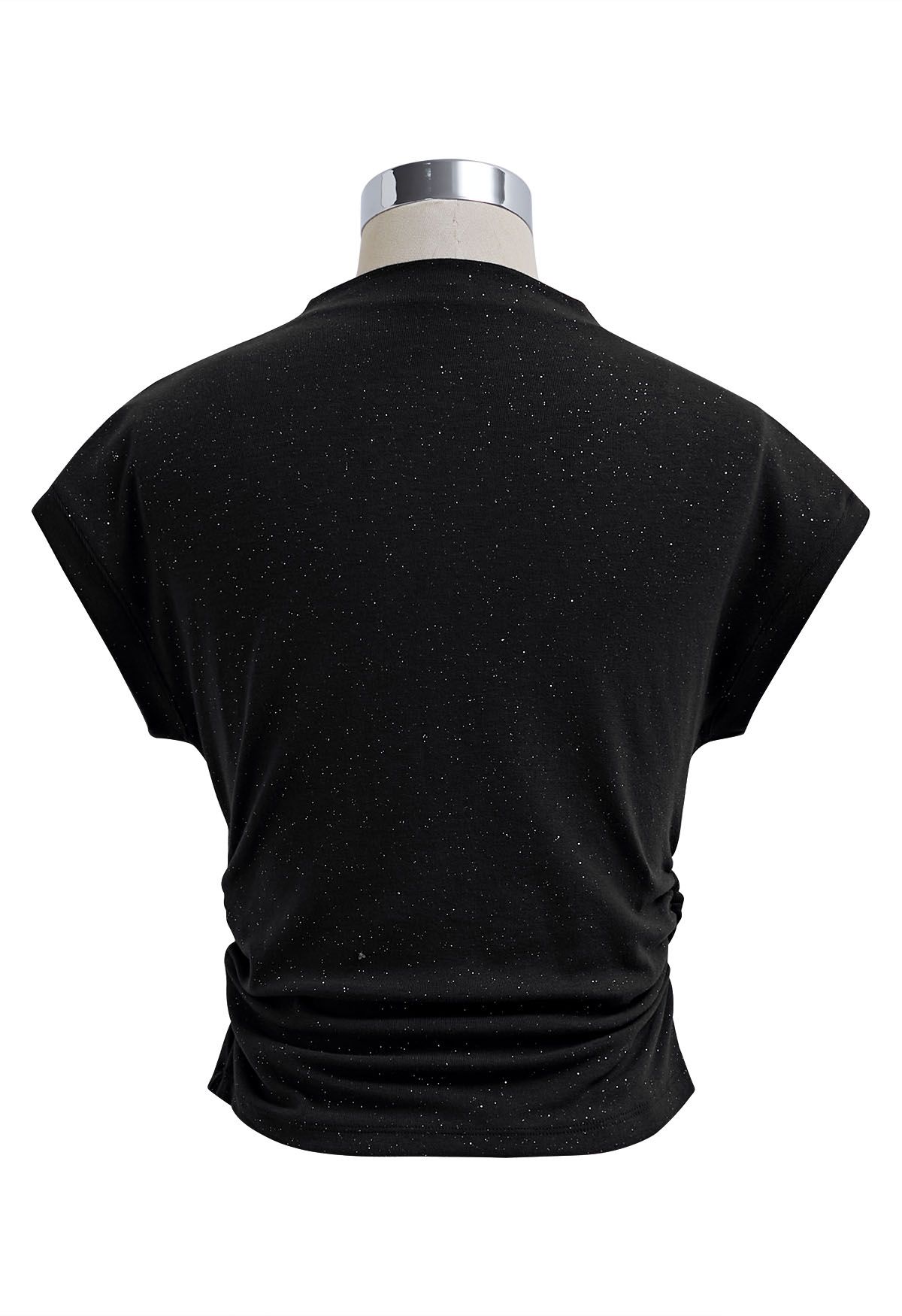 Blusa con mangas cortas y cintura fruncida brillante en color negro