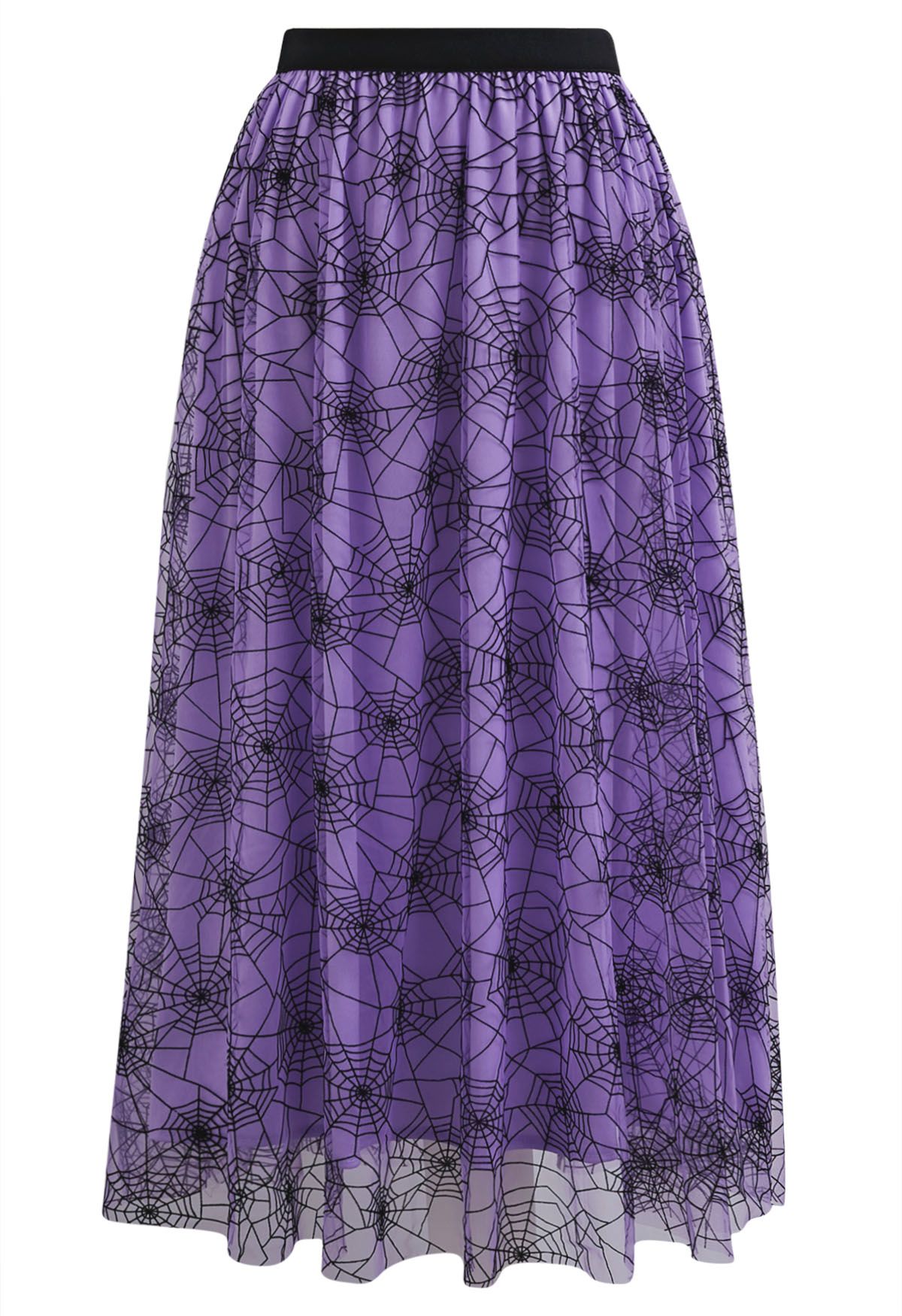 Falda midi de tul de malla Cobweb Mystique en color morado