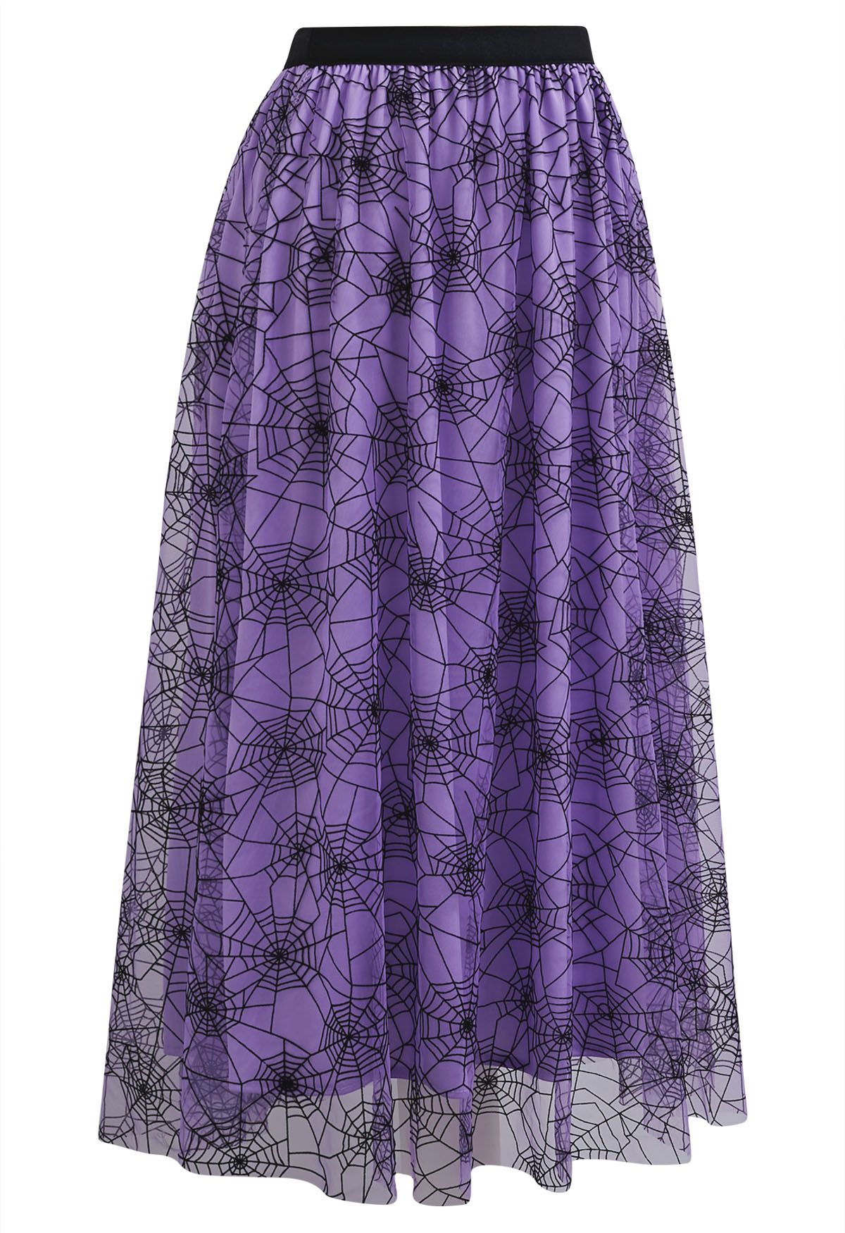 Falda midi de tul de malla Cobweb Mystique en color morado