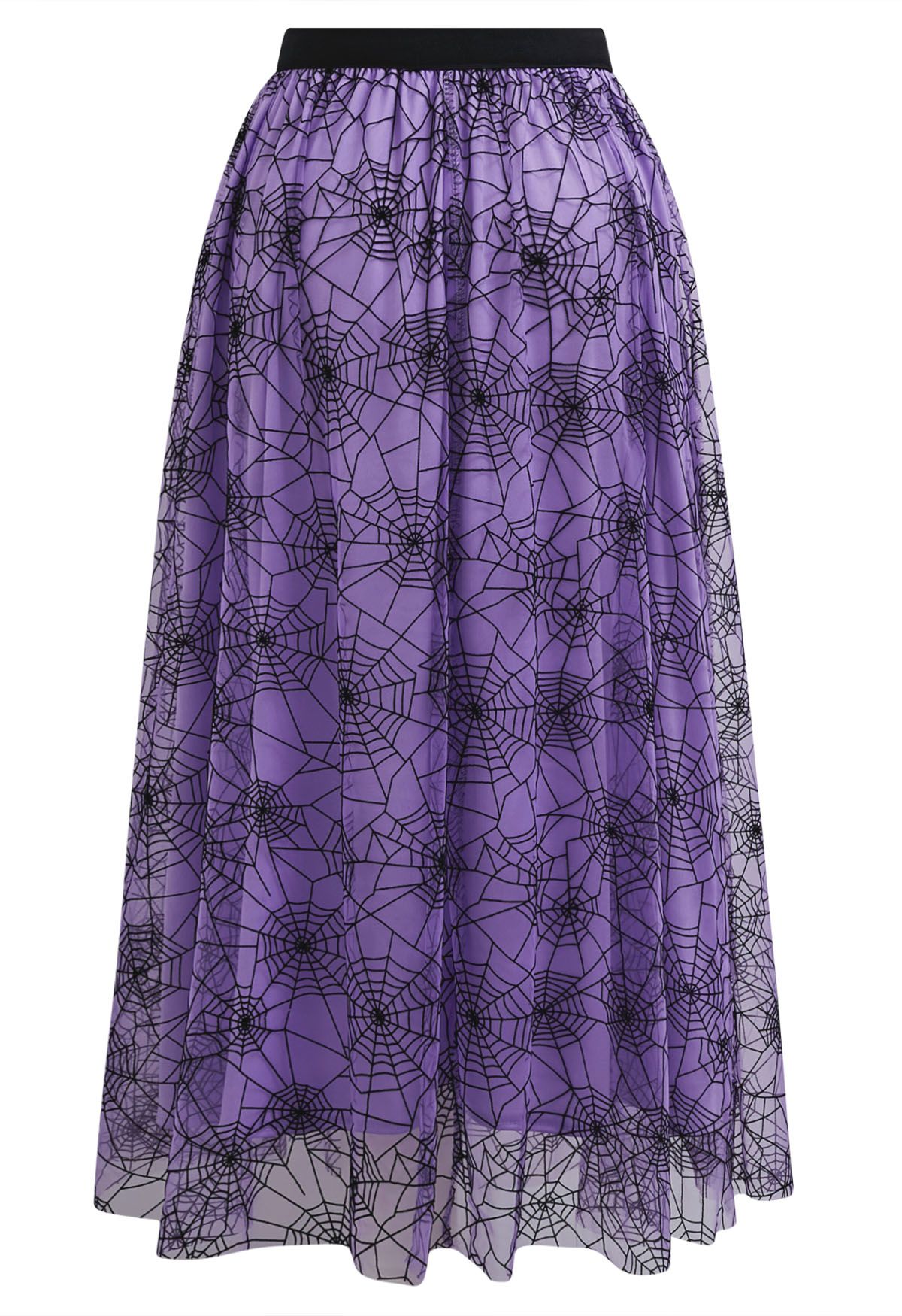 Falda midi de tul de malla Cobweb Mystique en color morado