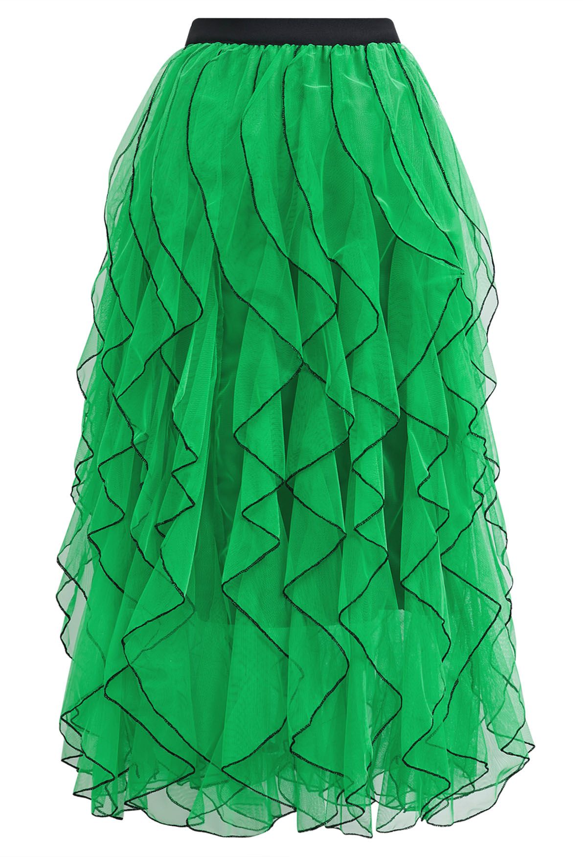 Falda de tul con malla de paneles Rippling Attraction en color verde