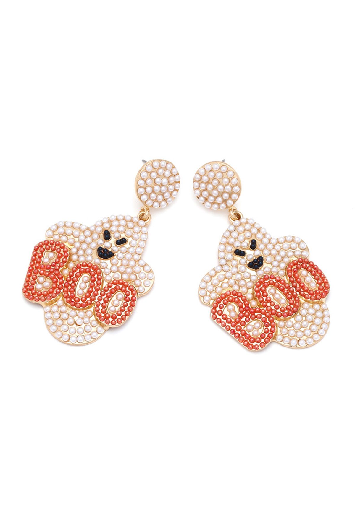 Pendientes de perlas BOO Evil Ghost en naranja