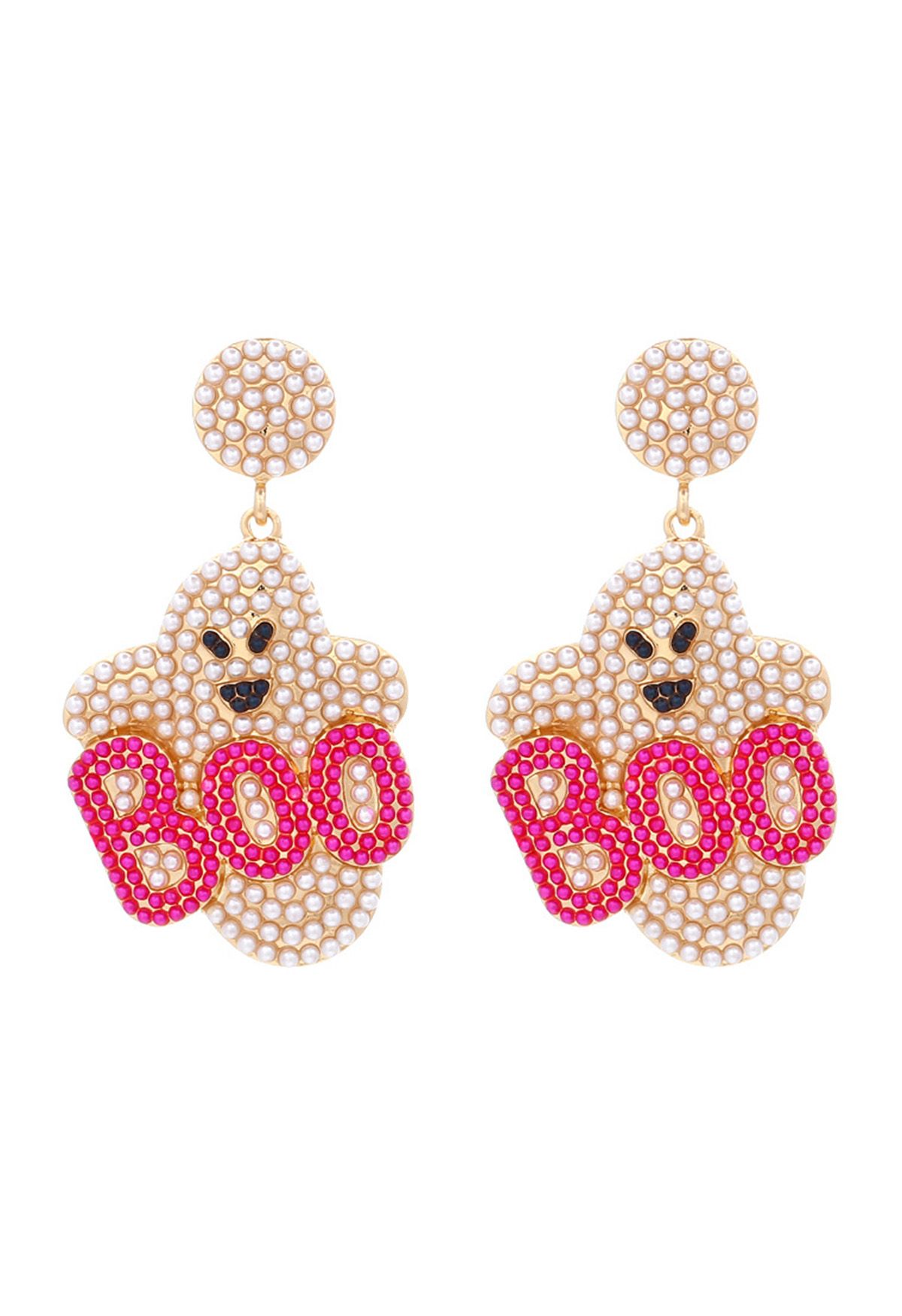 Pendientes de perlas BOO Evil Ghost en rosa intenso