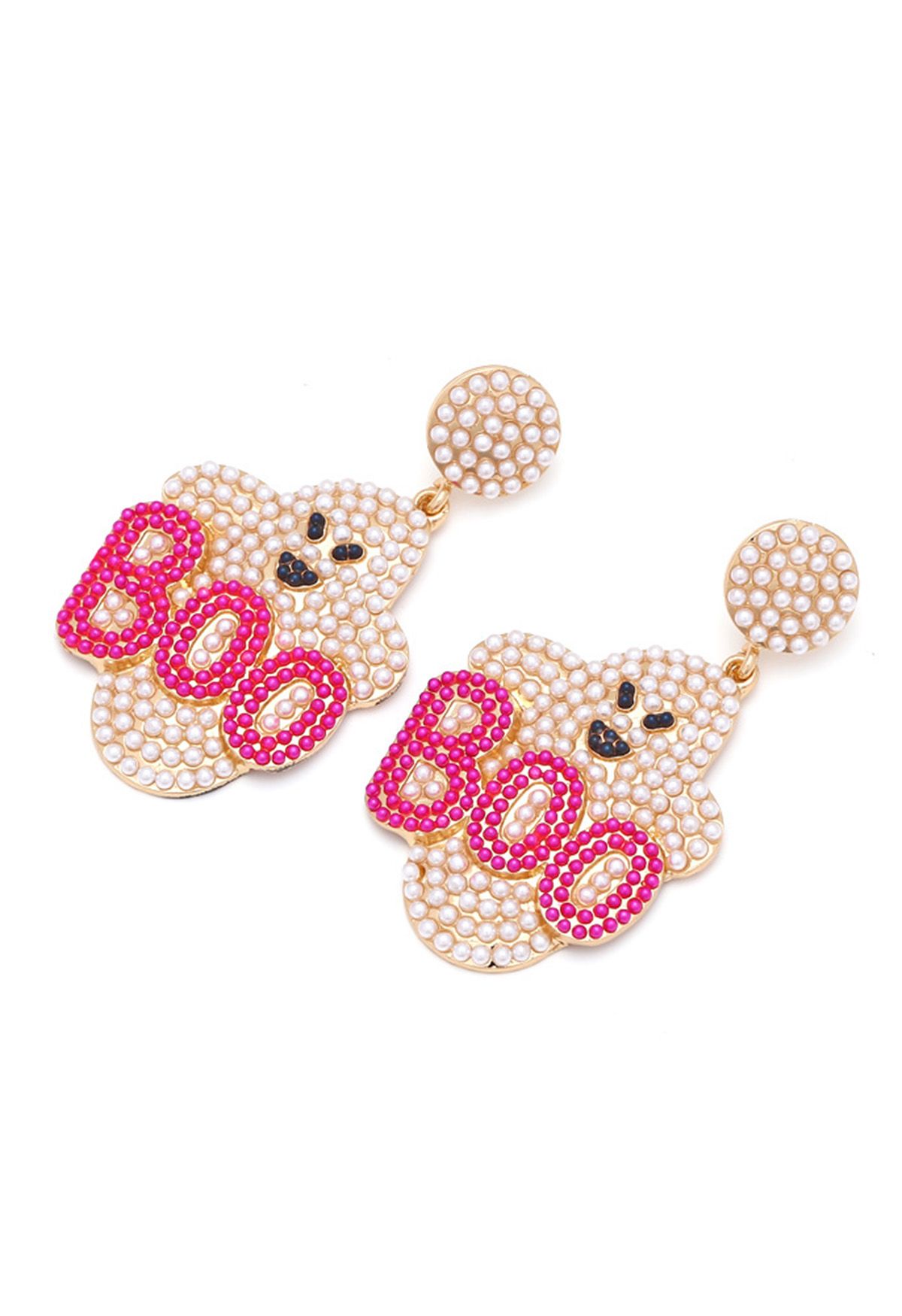 Pendientes de perlas BOO Evil Ghost en rosa intenso