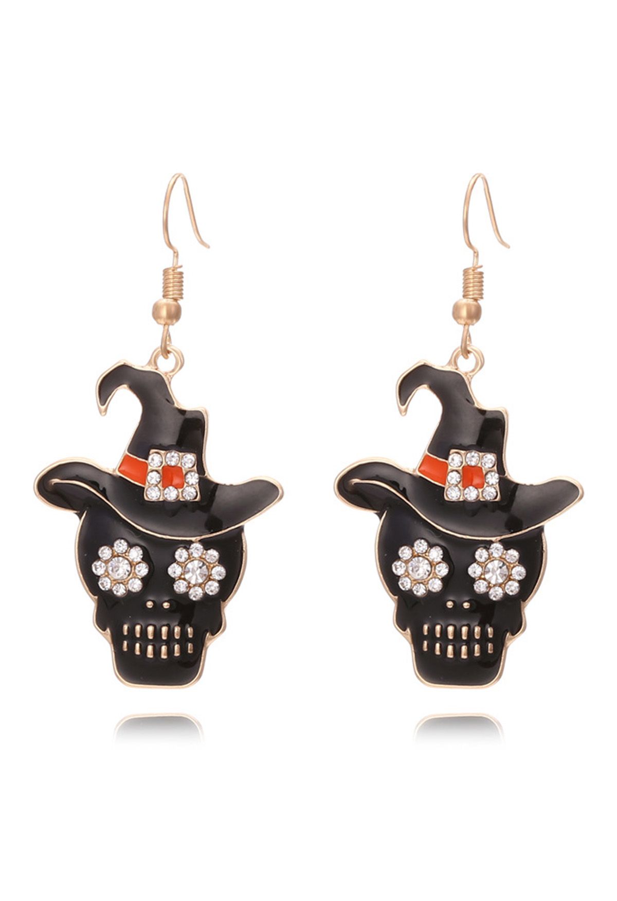 Pendientes de gancho de diamantes de imitación de calavera de bruja