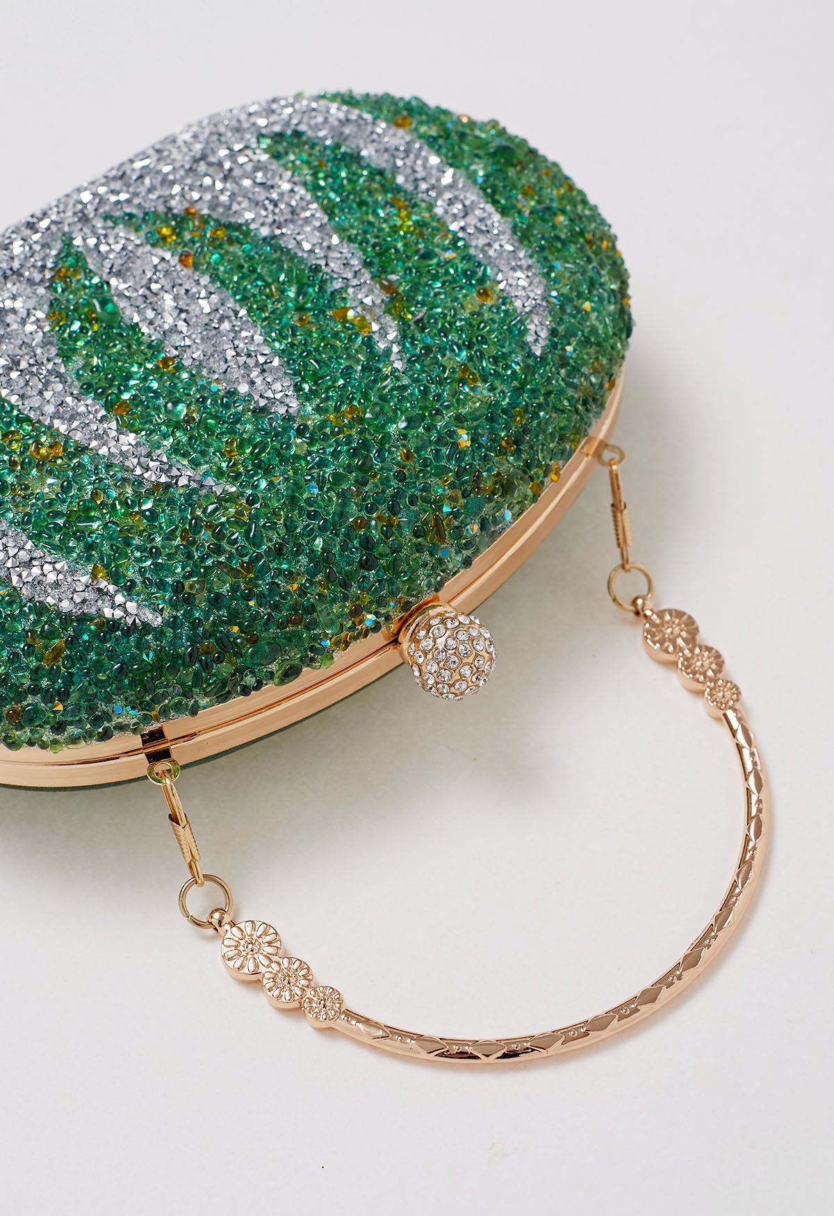 Clutch ovalado de calabaza con diamantes de imitación en verde