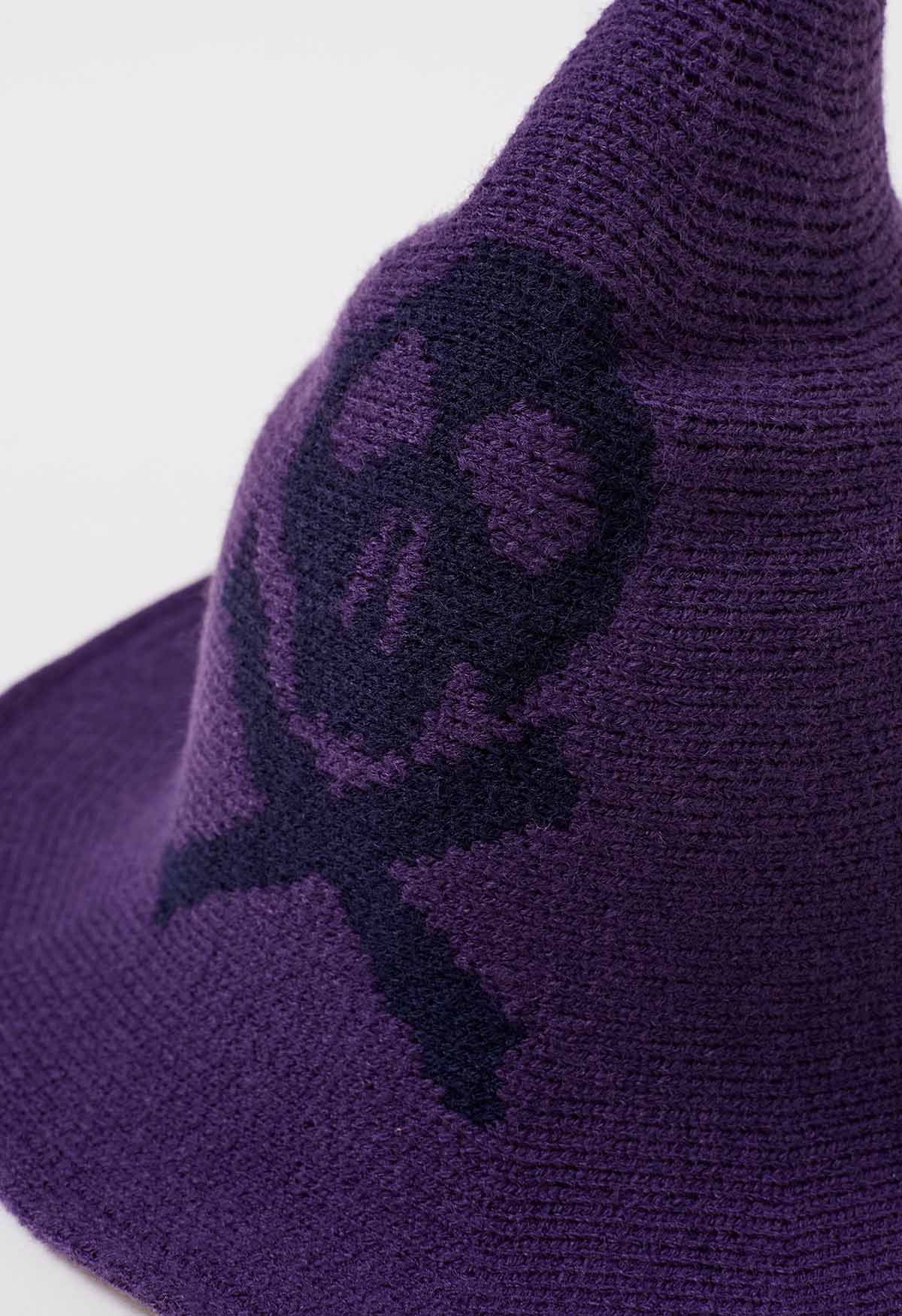 Sombrero de bruja de mezcla de lana con estampado de calavera en color morado