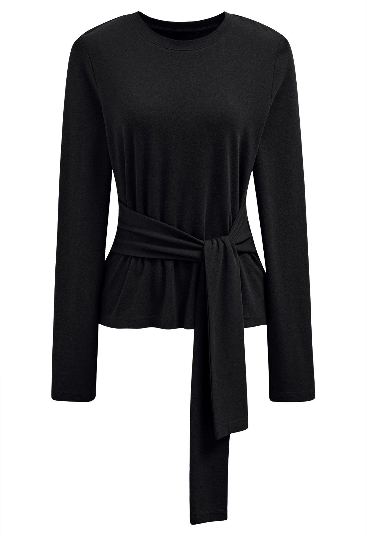 Blusa de algodón con cintura anudada Embrace Softness en color negro