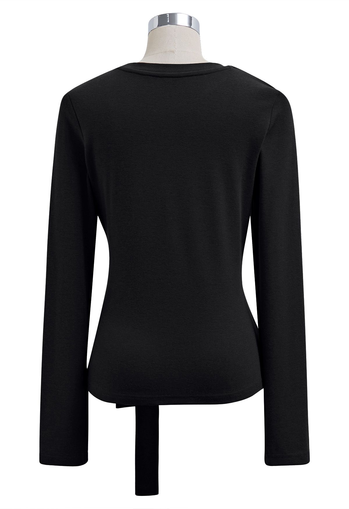 Blusa de algodón con cintura anudada Embrace Softness en color negro