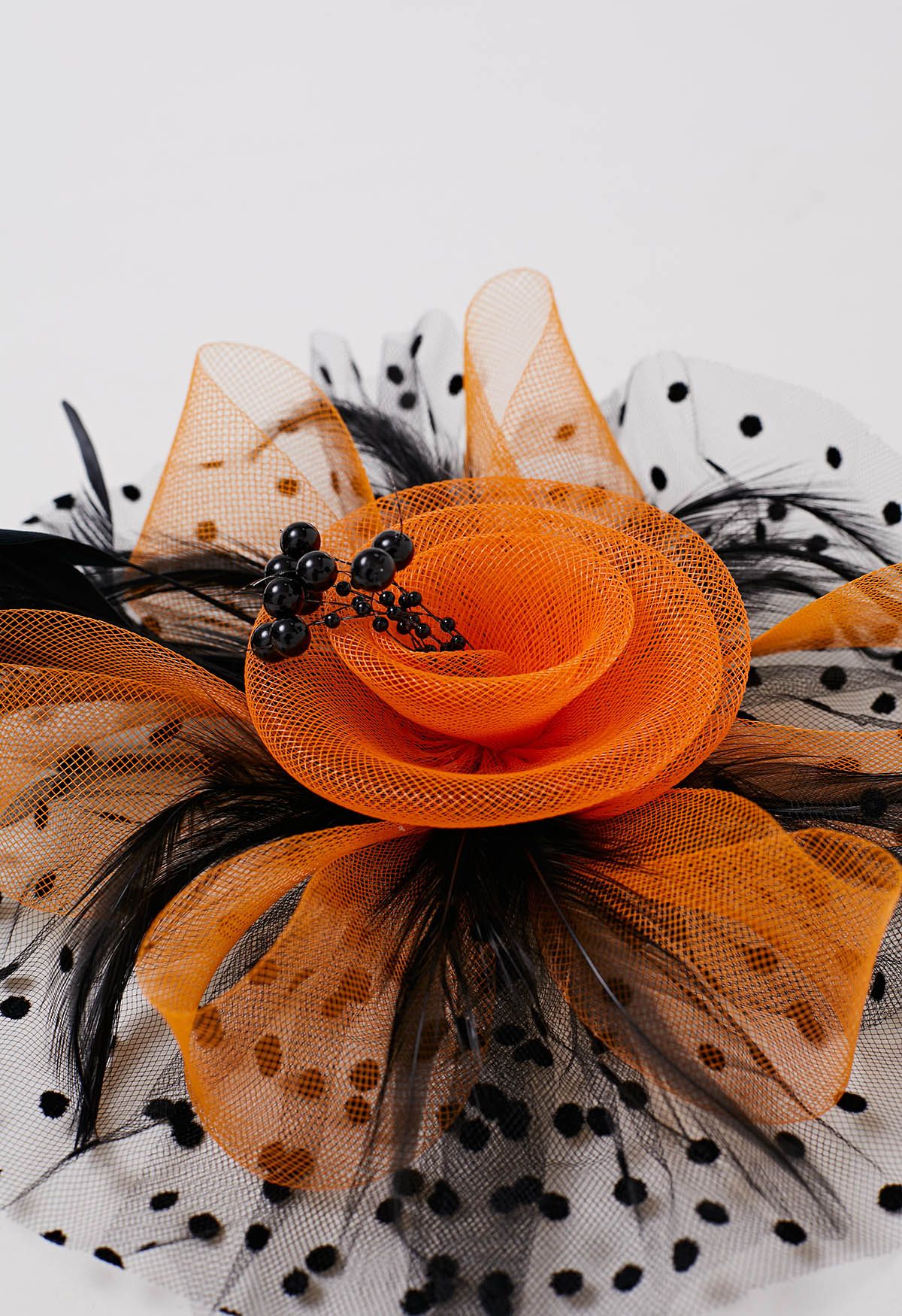 Diadema de malla con lunares y pinza para el pelo en color naranja