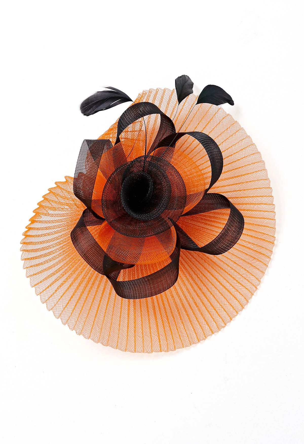 Diadema de flores de malla plisada con pinza para el cabello en color naranja