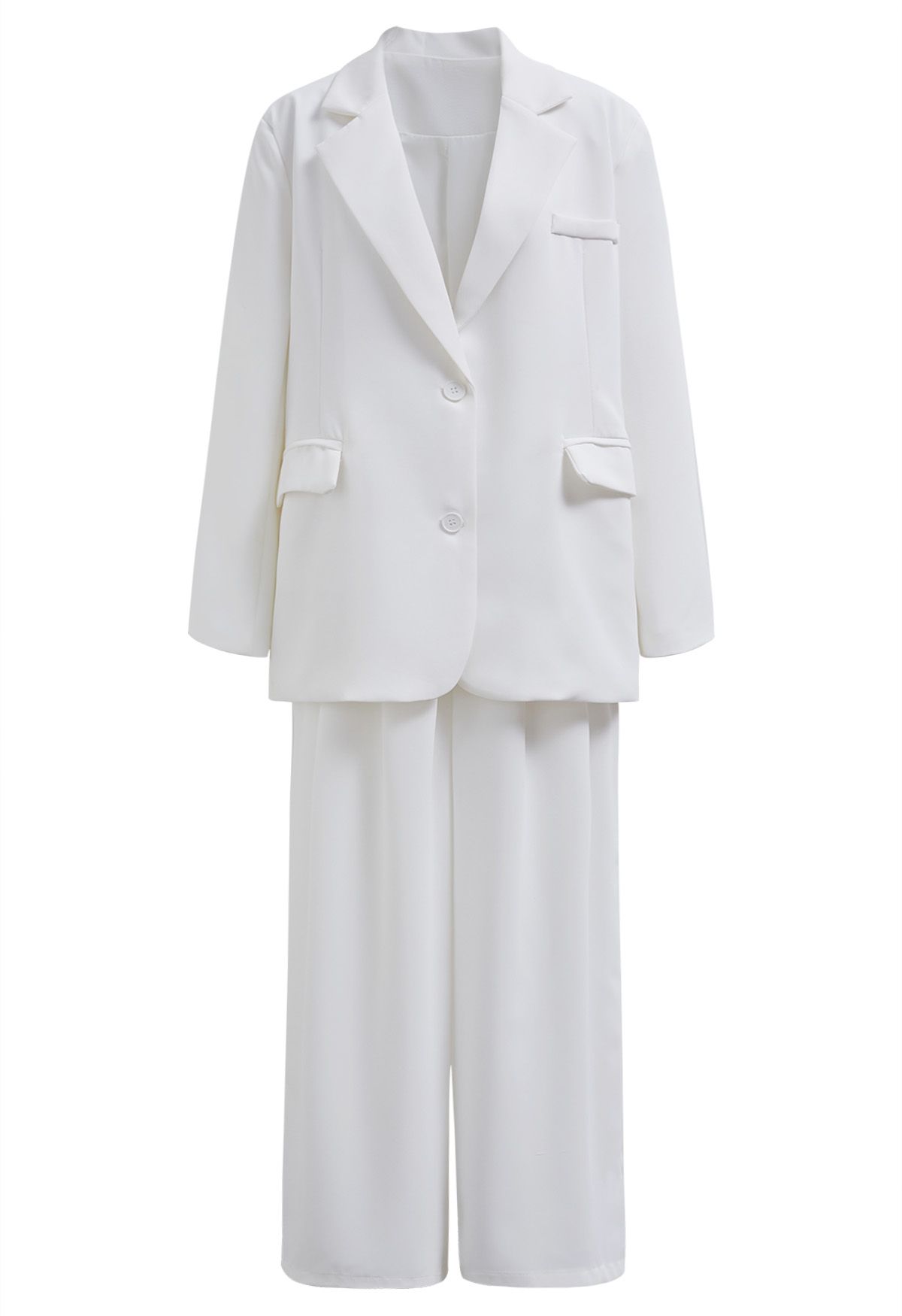 Conjunto de blazer y pantalón ejecutivo moderno con solapa con muescas en color blanco