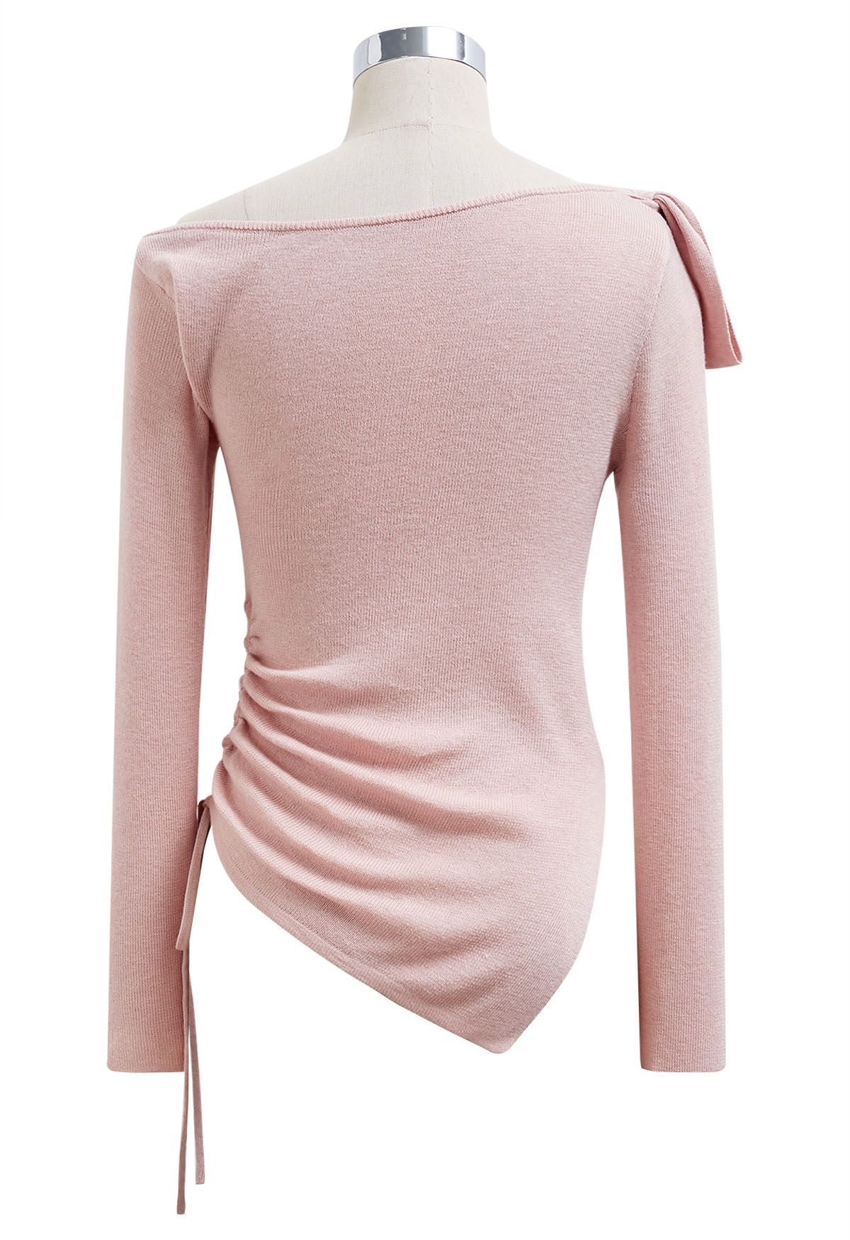 Blusa de punto con cordón ajustable en la cintura y decoración con lazo lateral en color rosa