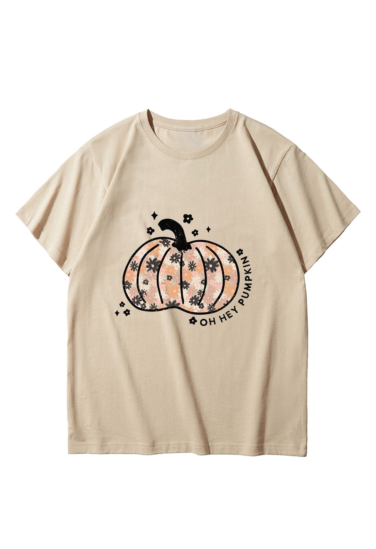 Camiseta con estampado de calabaza y flores