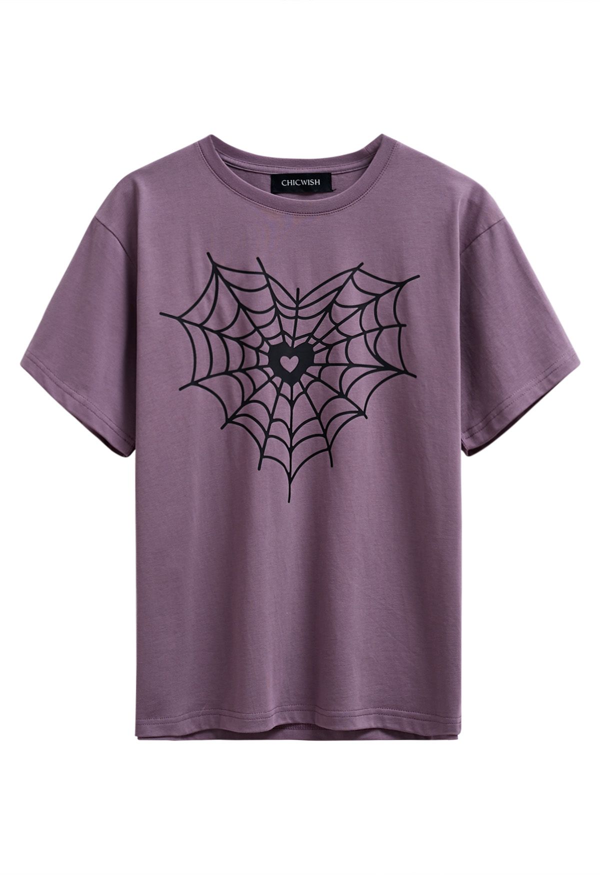 Camiseta con estampado de telaraña y corazón negro