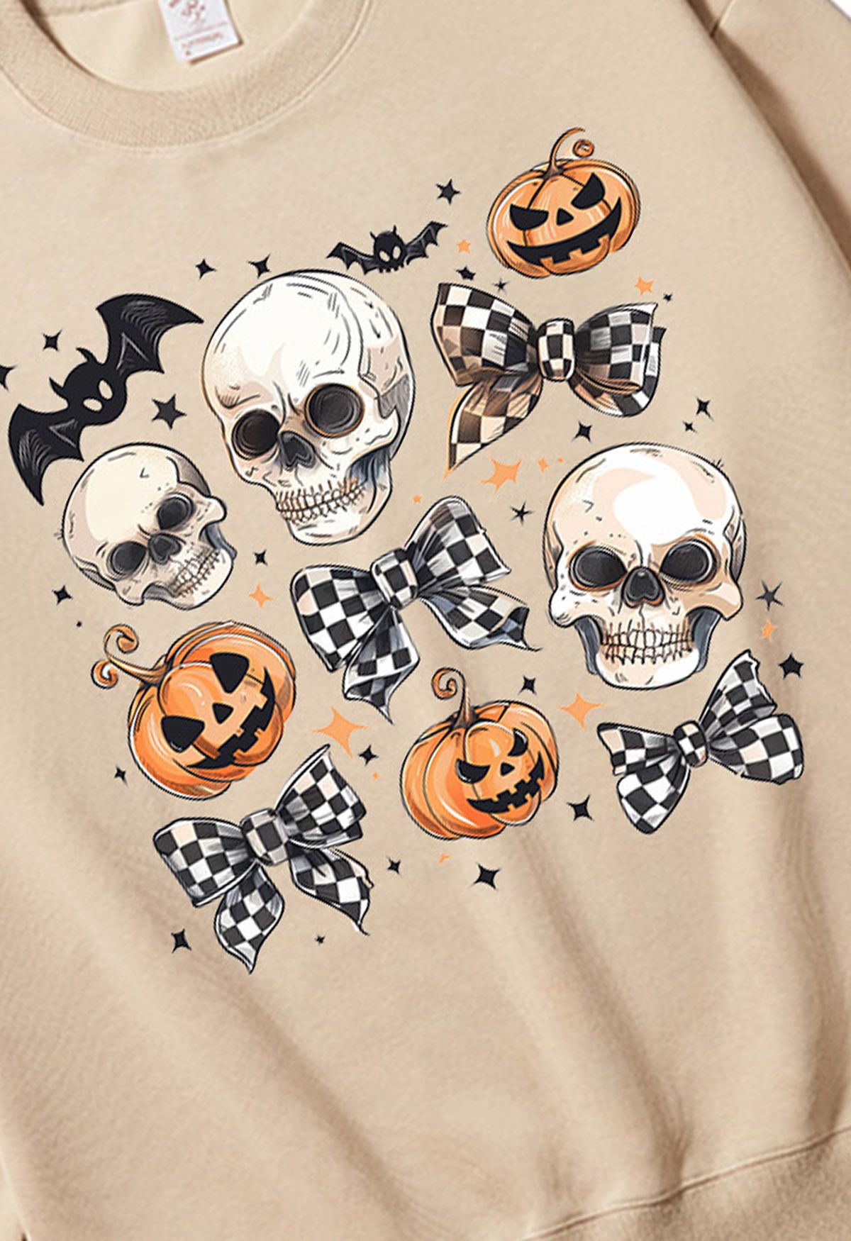 Sudadera con estampado de calaveras y lazos a cuadros