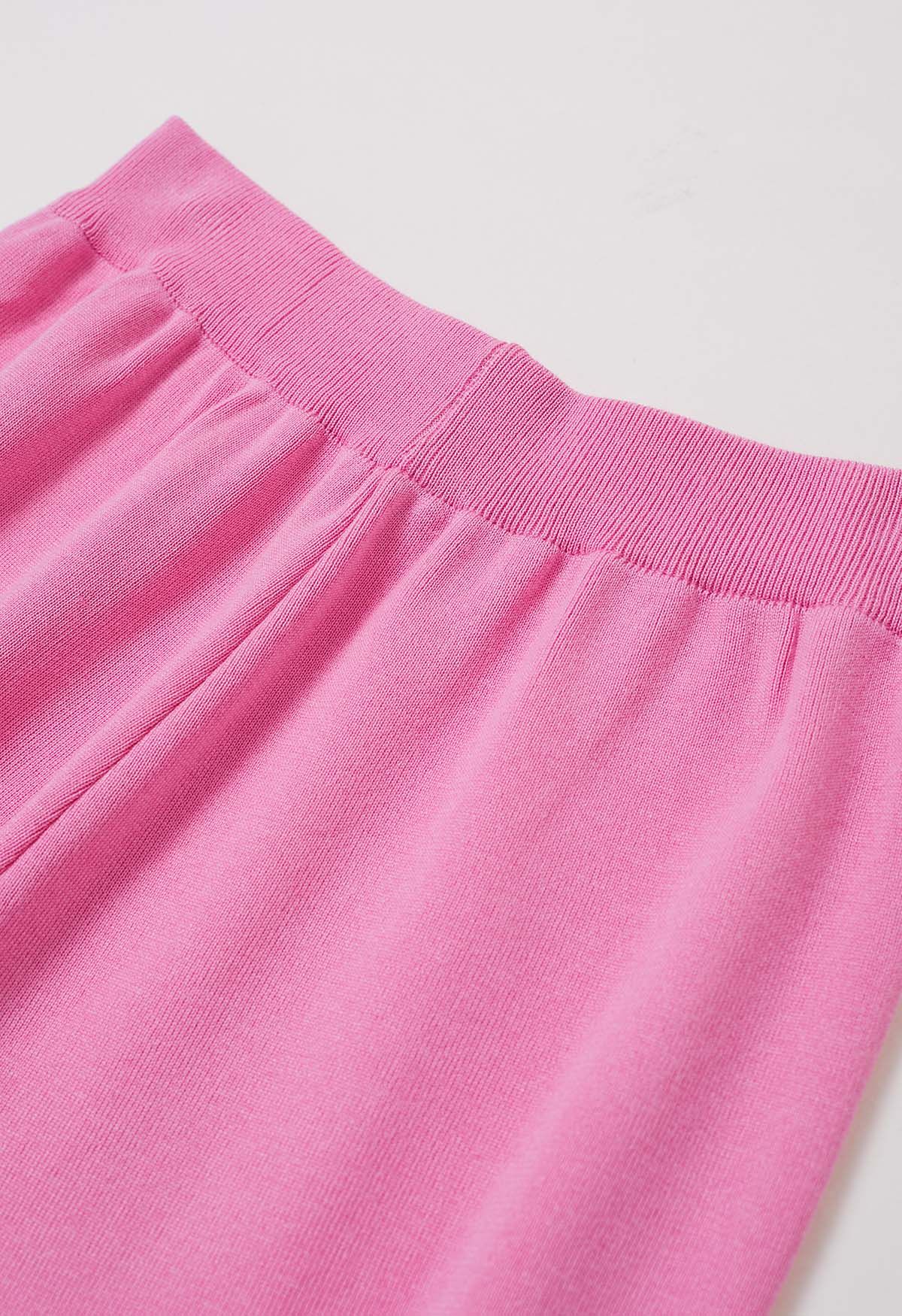 Conjunto de suéter y pantalón de punto con lazo y bordes en contraste en rosa caramelo