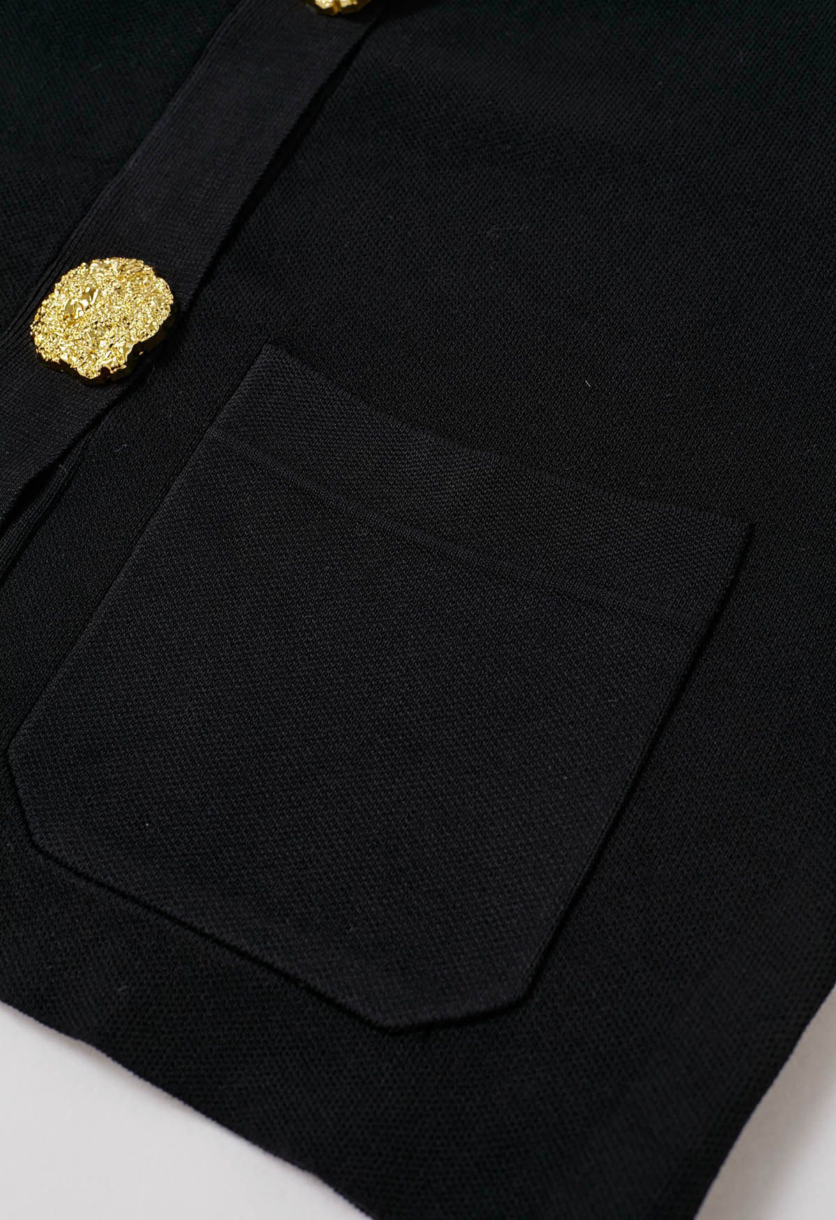 Conjunto de pantalón y cárdigan de punto con bolsillo de parche y botones dorados en color negro