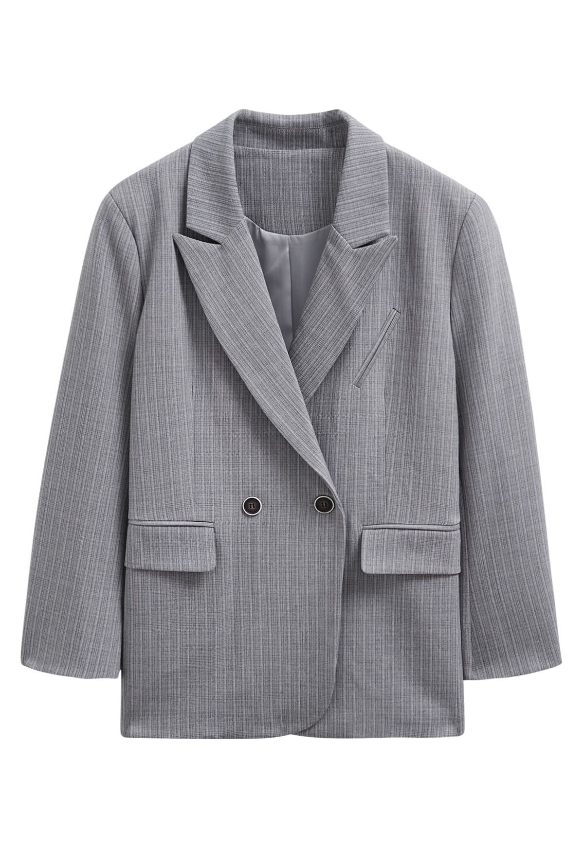 Blazer oversize con hombreras acolchadas y rayas Everlasting en gris