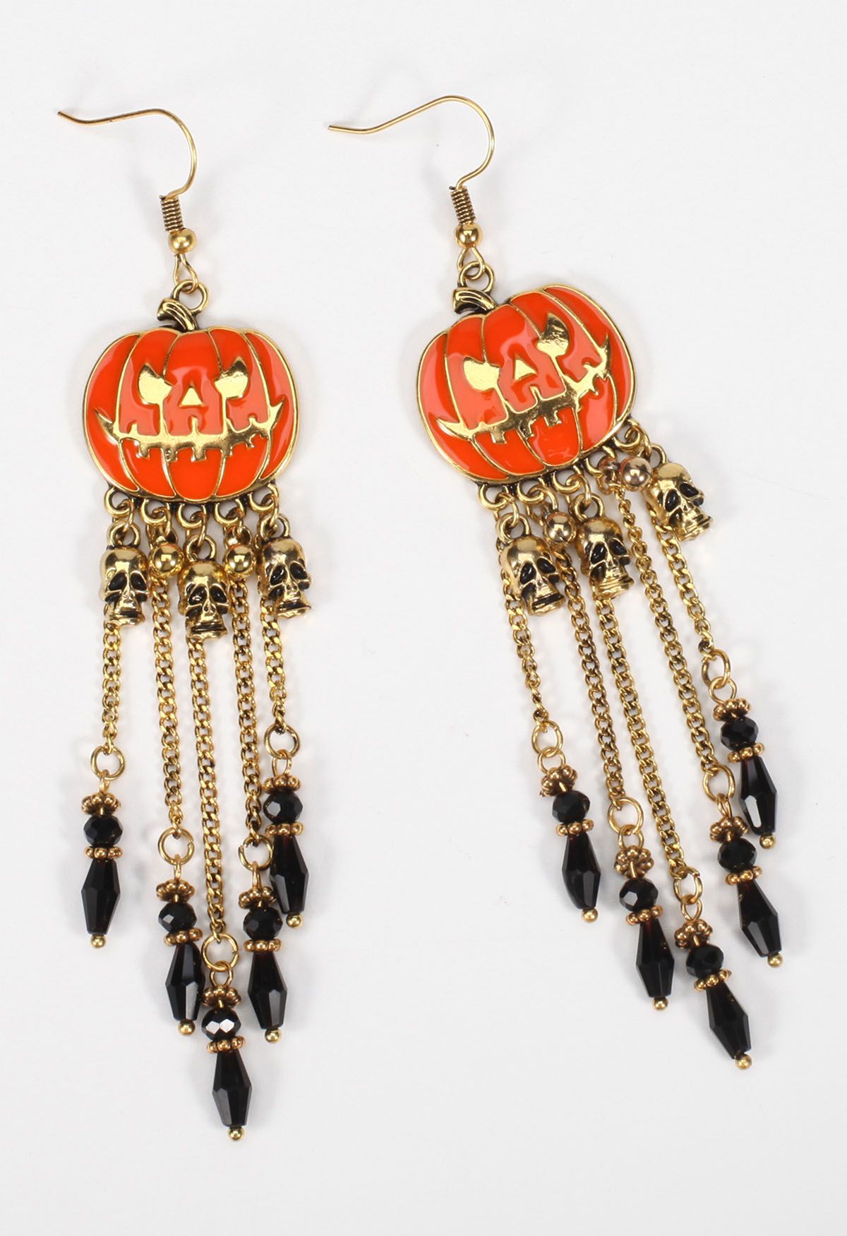 Pendientes de borlas con forma de calavera de calabaza espeluznante