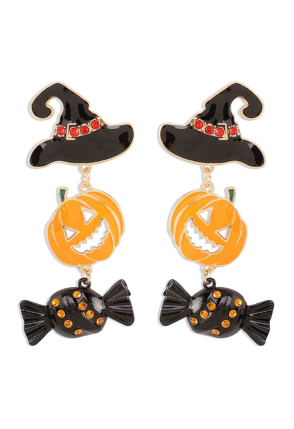 Pendientes de calabaza y sombrero de bruja en color negro